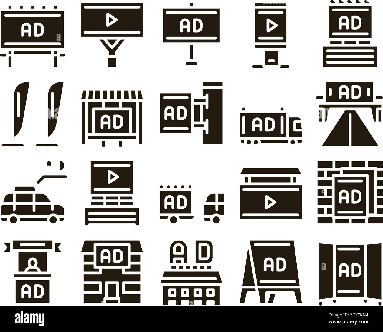 Pubblicità esterna Media icone Promo Set Vector Illustrazione Vettoriale