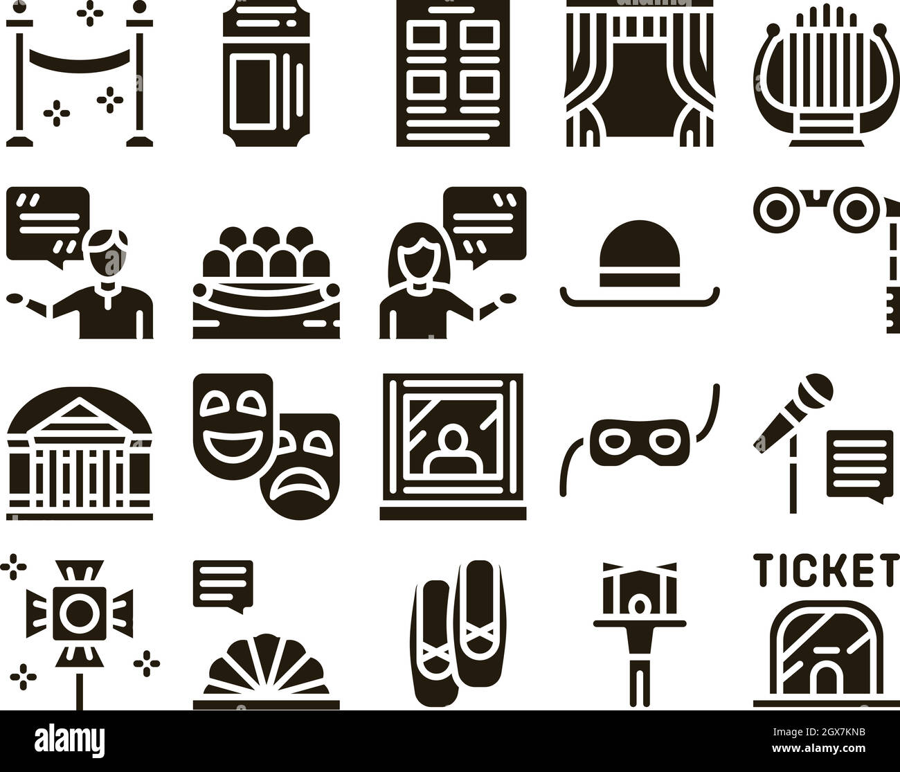 Sistema di teatro Glyph Set Vector Illustrazione Vettoriale
