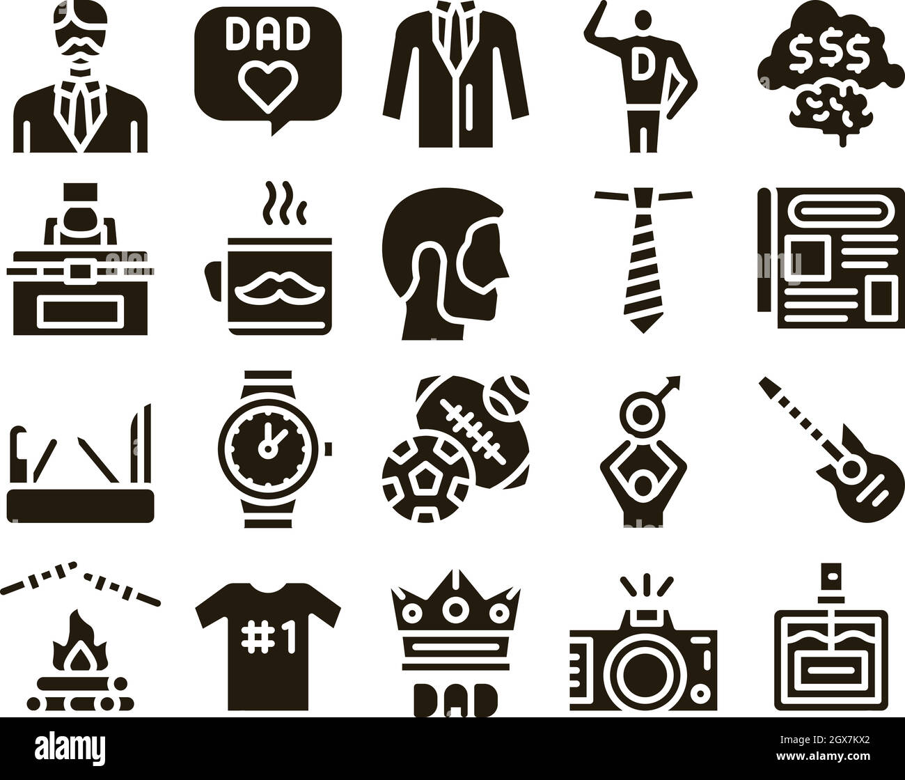 Padre padre padre padre Glyph Set Vector Illustrazione Vettoriale
