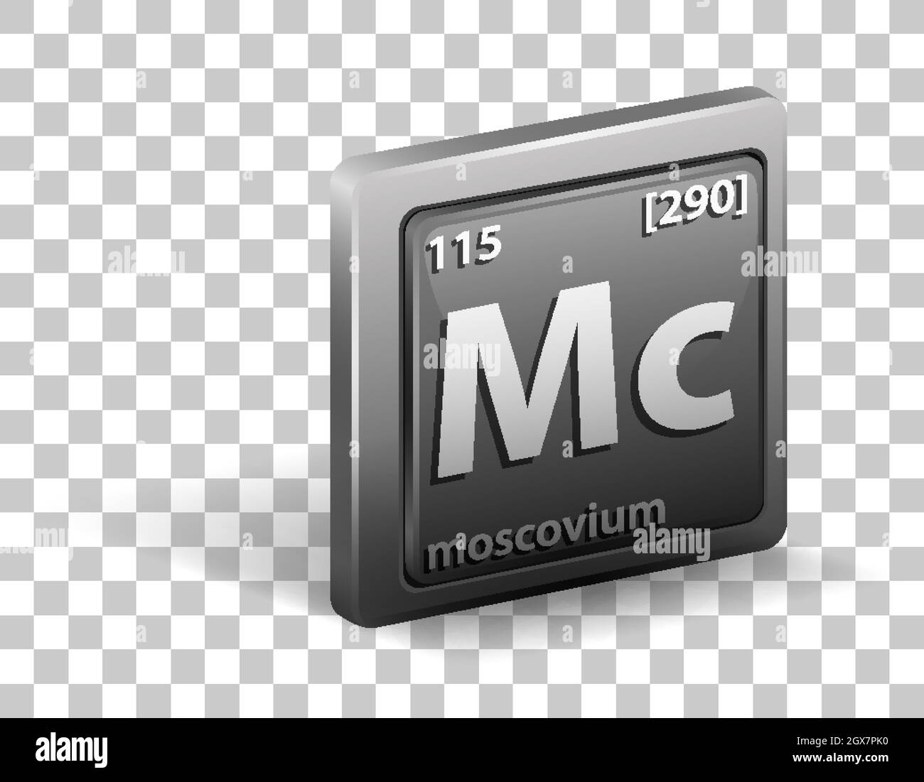 Elemento chimico del Moscovio. Simbolo chimico con numero atomico e massa atomica. Illustrazione Vettoriale