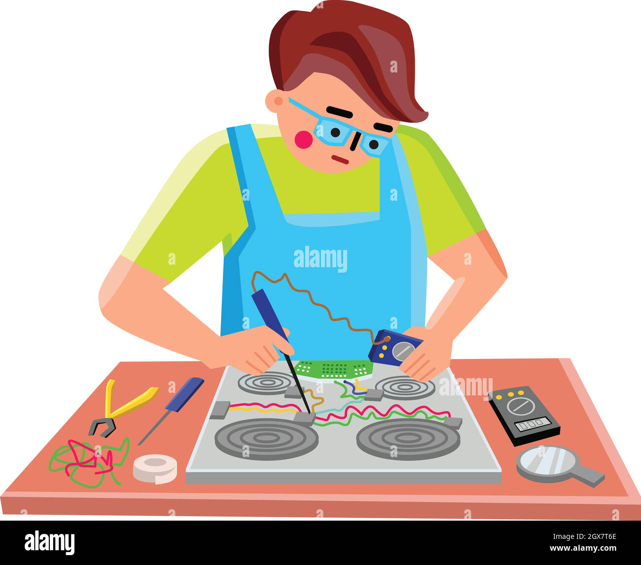 Electronic Repair Service Worker Fix Device Vector Illustrazione Vettoriale