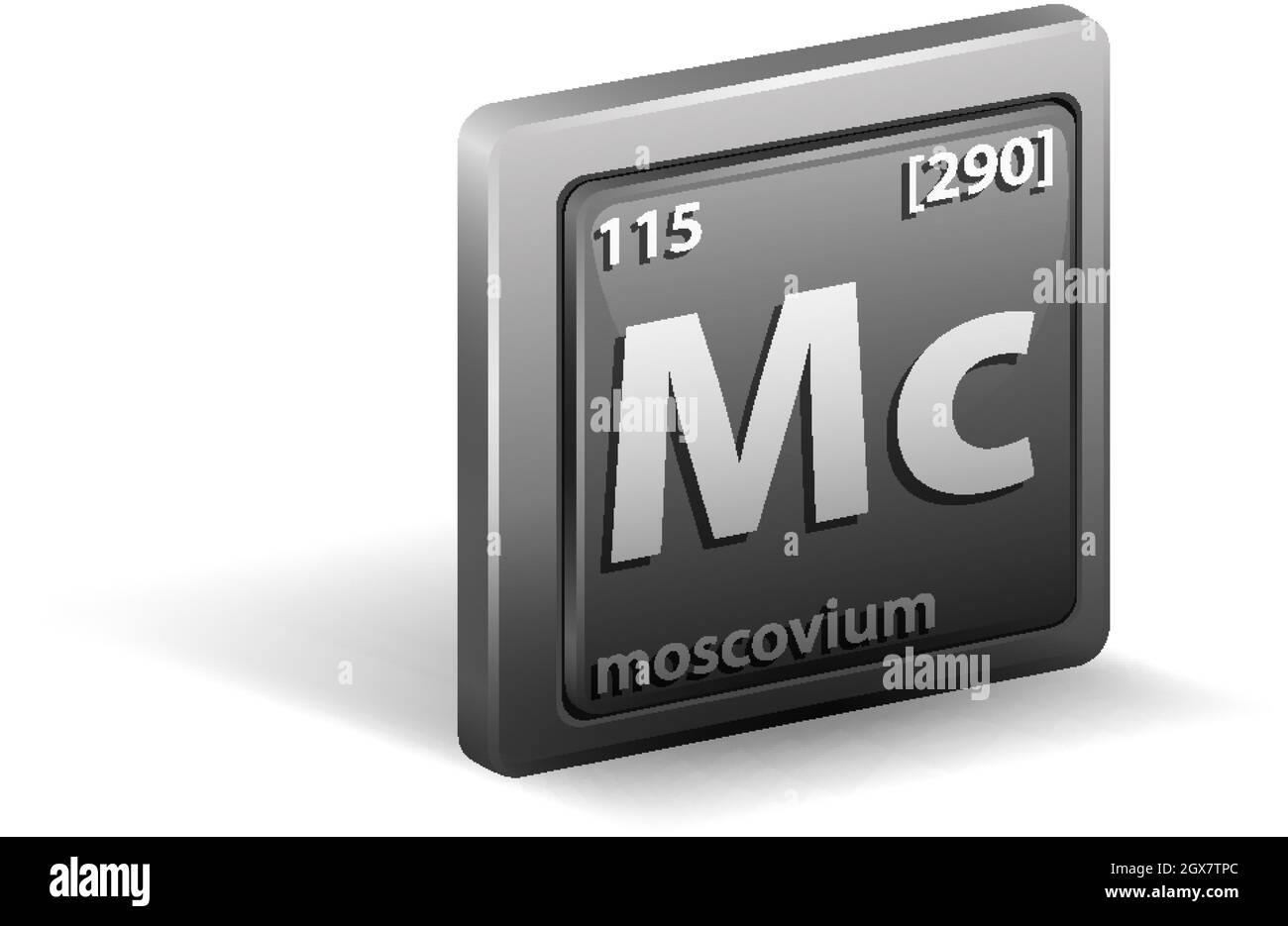 Elemento chimico del Moscovio. Simbolo chimico con numero atomico e massa atomica. Illustrazione Vettoriale