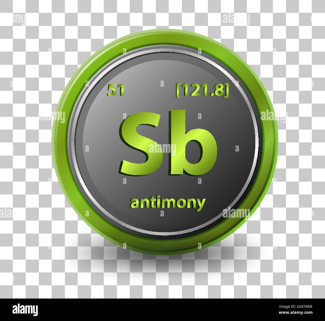 Elemento antimonichimico. Simbolo chimico con numero atomico e massa atomica. Illustrazione Vettoriale