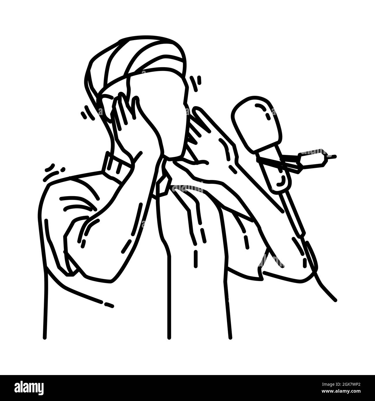 Adzan Call fa parte del culto musulmano attività disegnata a mano icona insieme Vector. Illustrazione Vettoriale