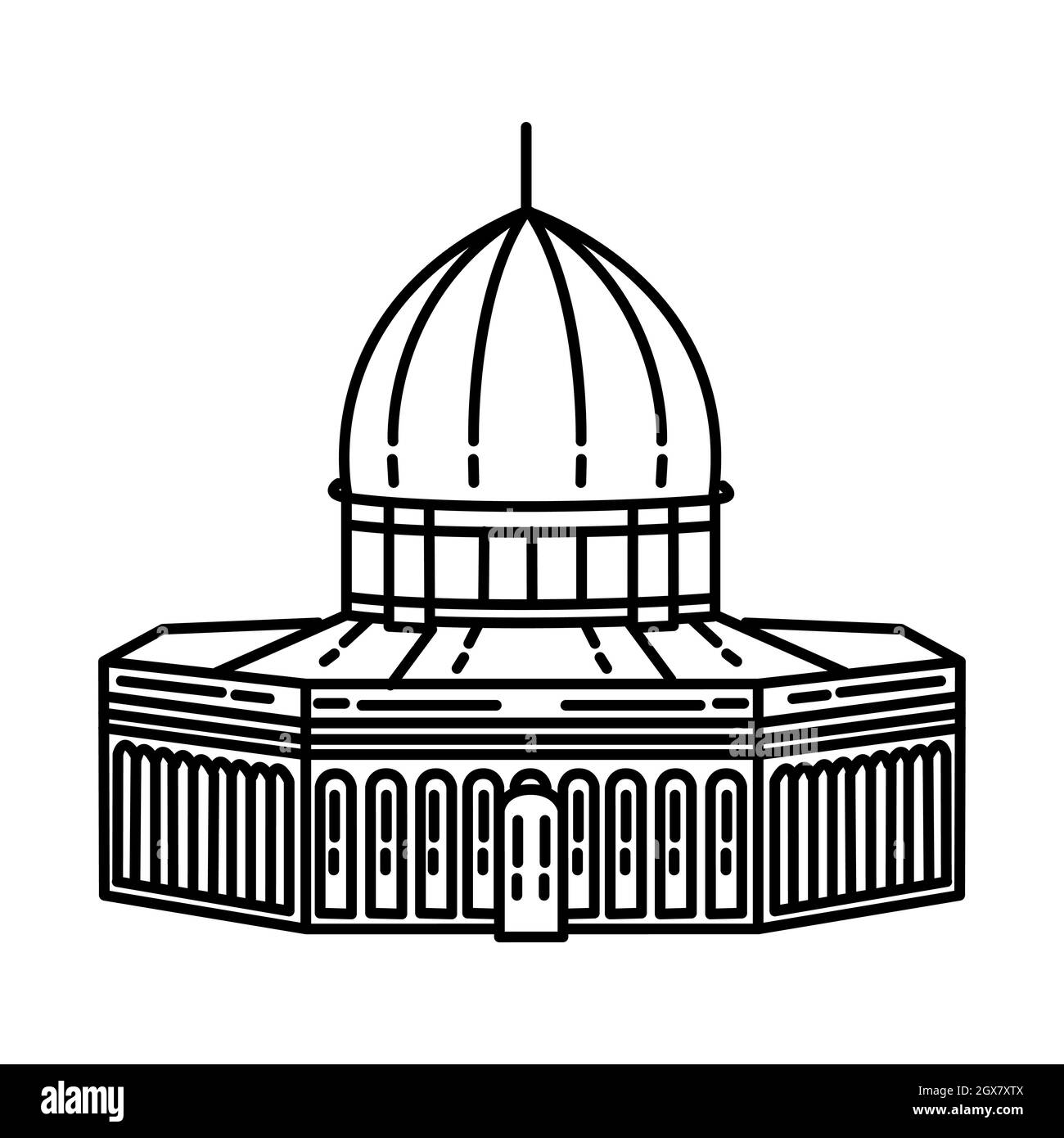 La moschea al Aqsa fa parte del culto musulmano attività disegnata a mano icona Set Vector. Illustrazione Vettoriale
