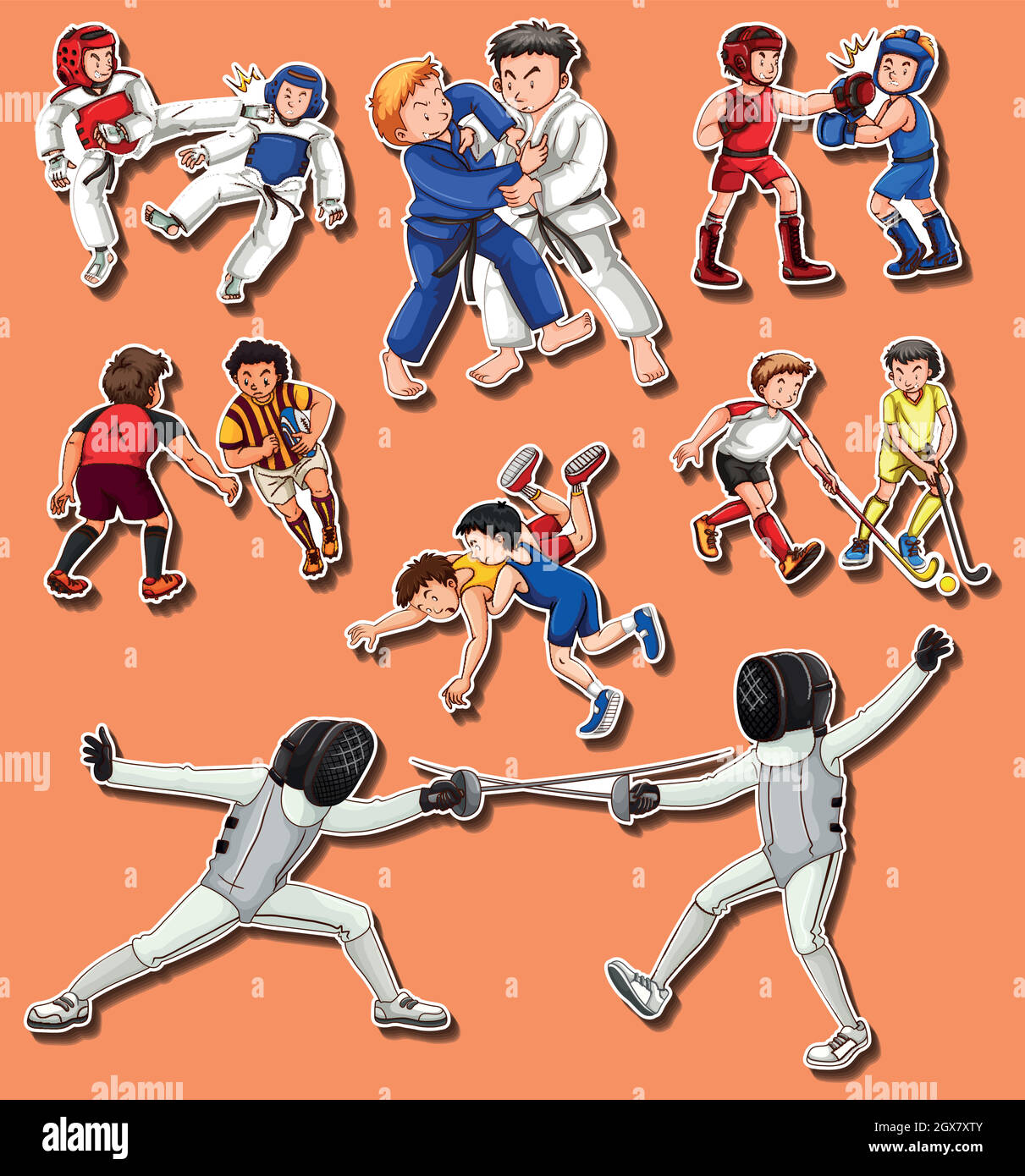 La gente che fa le arti marziali differenti Illustrazione Vettoriale