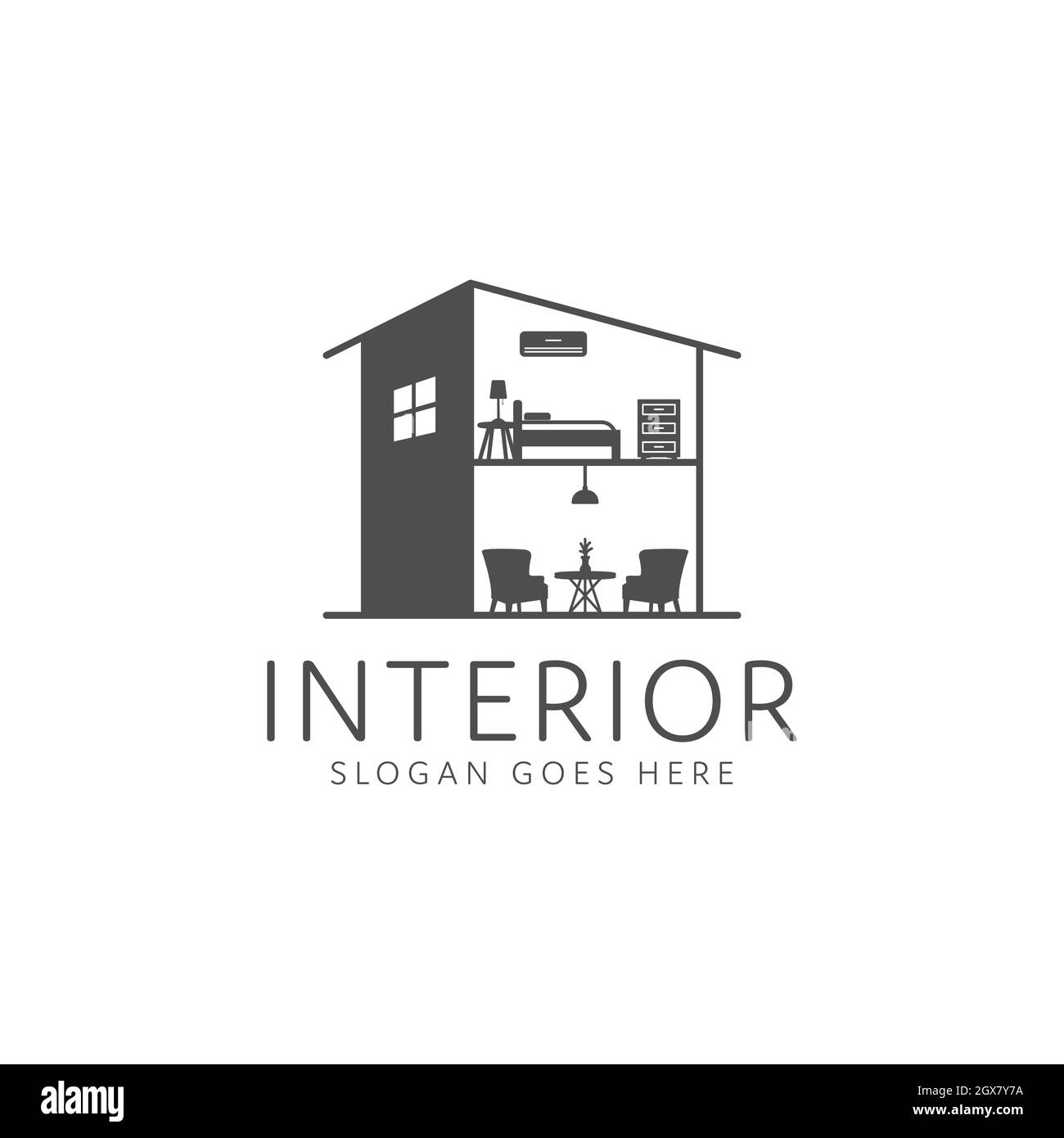 interni ed esterni ristrutturazione edificio logo design Illustrazione Vettoriale