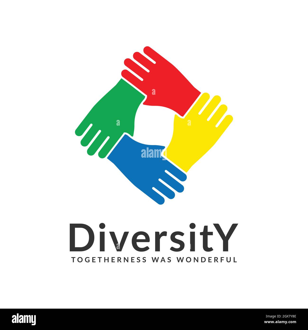 la diversità e il logo di unione. persone rete insieme mani Illustrazione Vettoriale