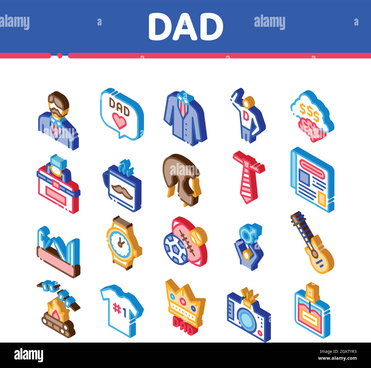 Vettore impostato icone isometriche padre padre padre padre padre padre Illustrazione Vettoriale