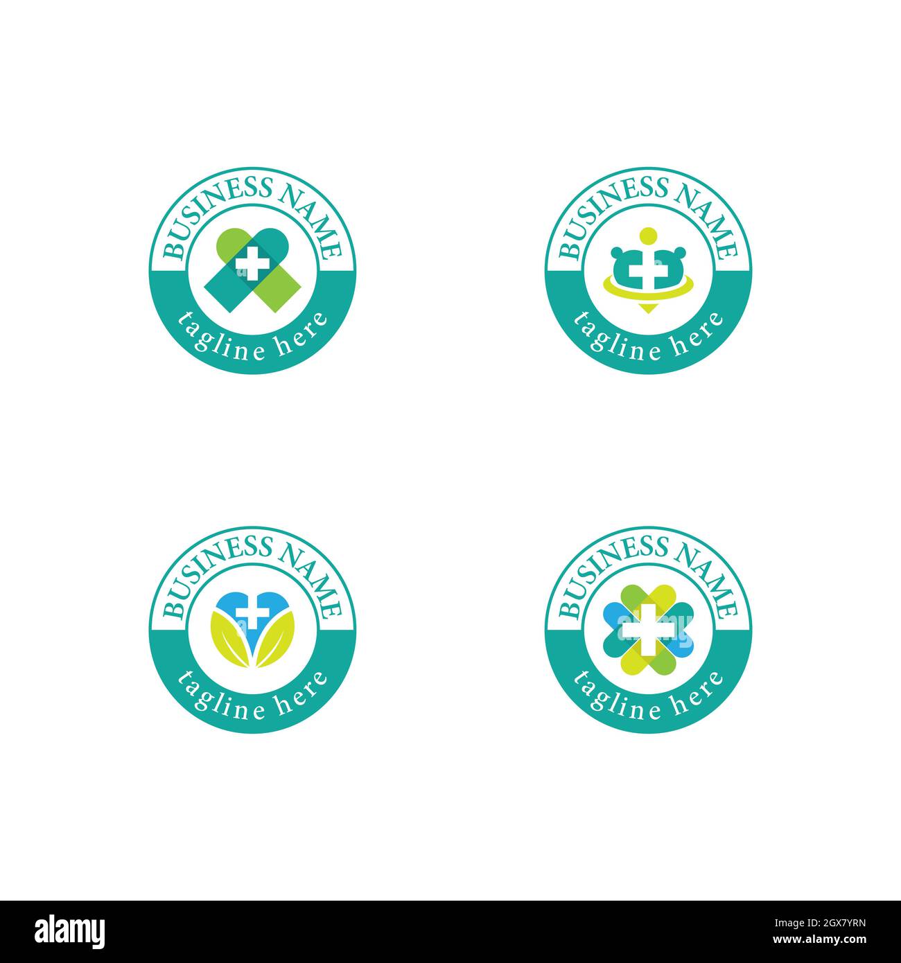 Design del set di icone vettoriali per il modello di logo a croce per uso medico Foto Stock