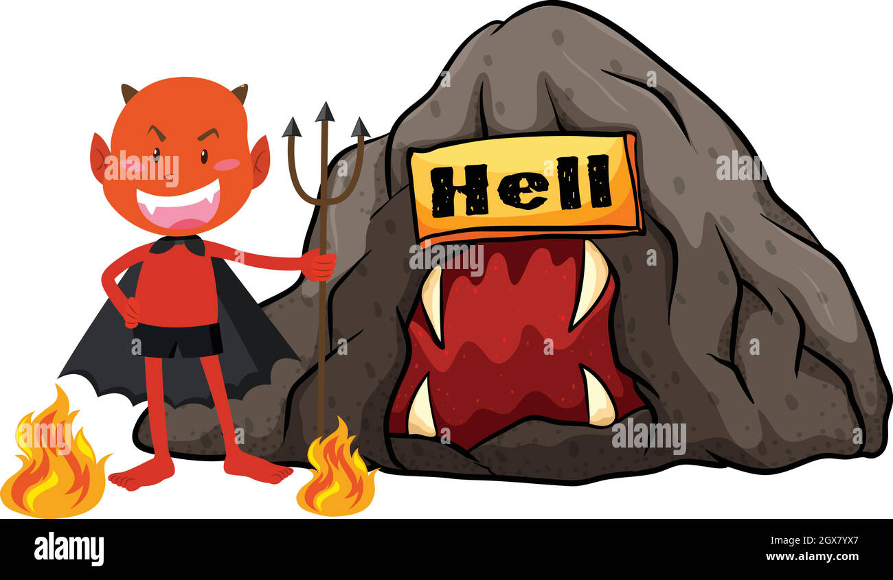 Diavolo con tridente all'inferno Illustrazione Vettoriale