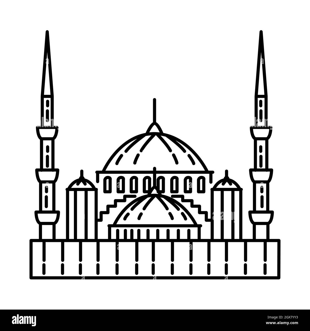 Moschea Blu Istanbul parte di oggetti storici musulmani disegnati a mano icona Set Vector. Illustrazione Vettoriale