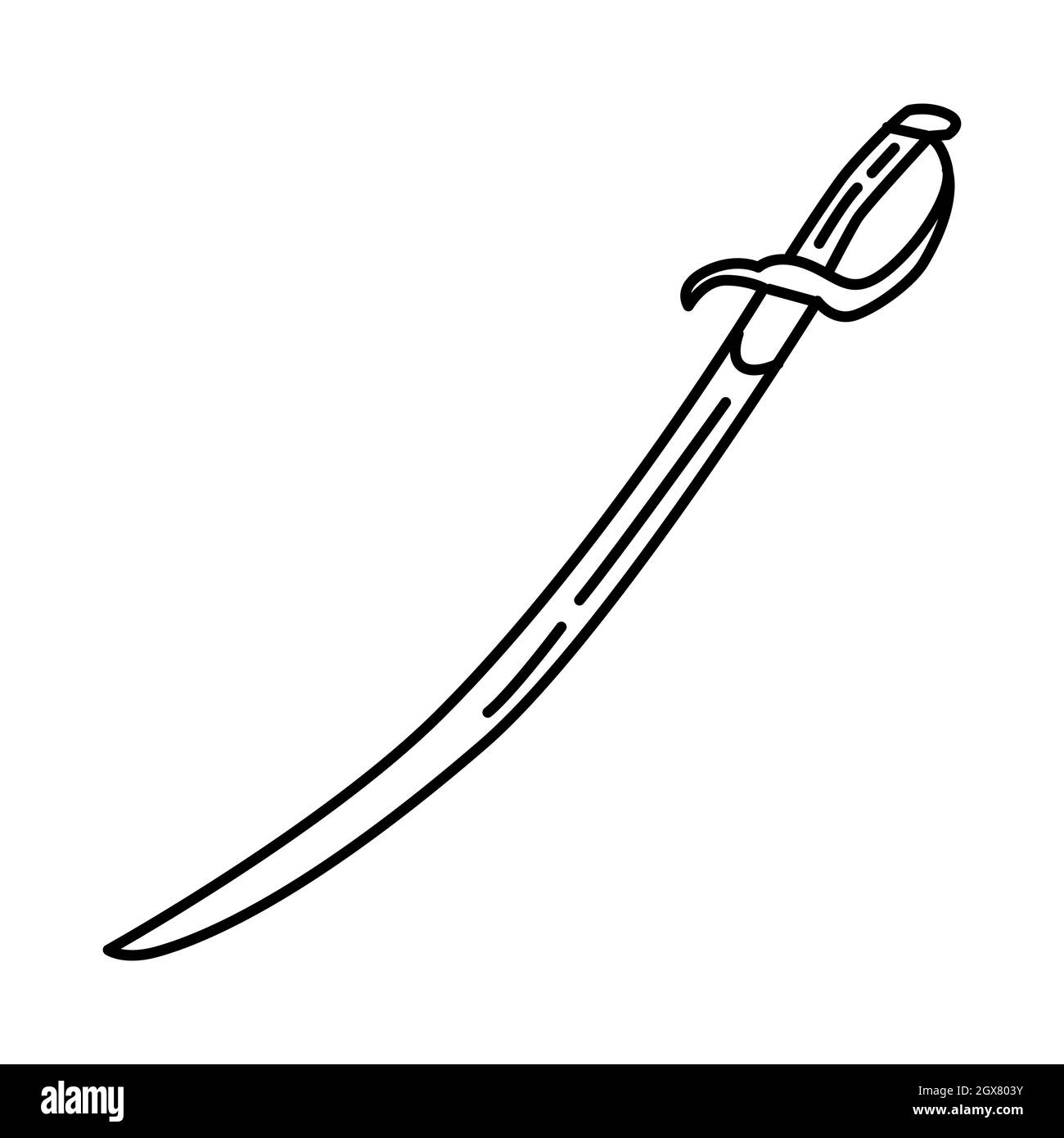Spada storica di hazrat Khalid al Walid parte di oggetti storici musulmani icona disegnata a mano set Vector. Illustrazione Vettoriale
