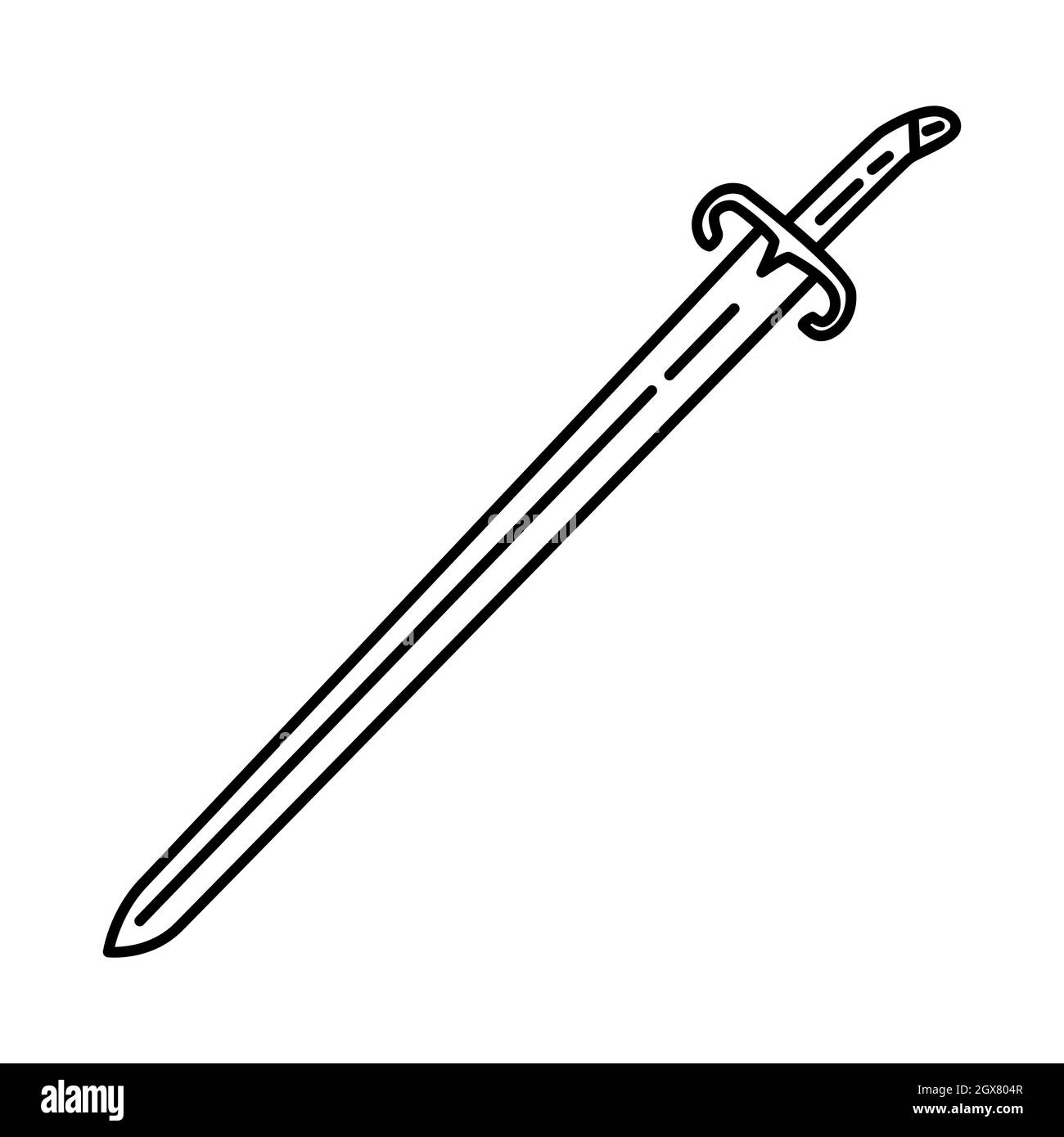 Spada storica di Umar ibn al-Khittab parte di oggetti storici musulmani icona disegnata a mano set Vector. Illustrazione Vettoriale