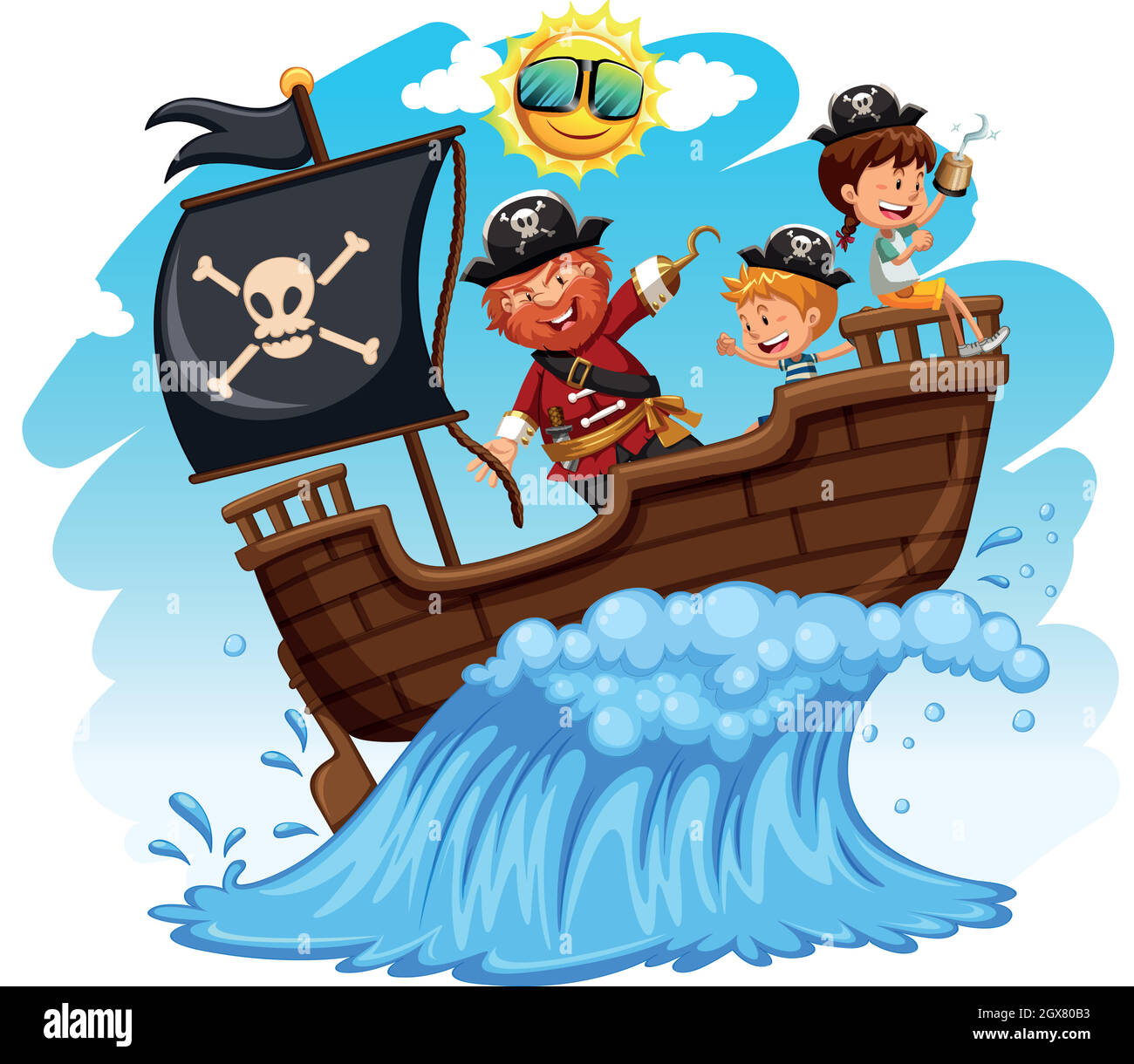 Viaggio divertente per i pirati e i bambini Illustrazione Vettoriale