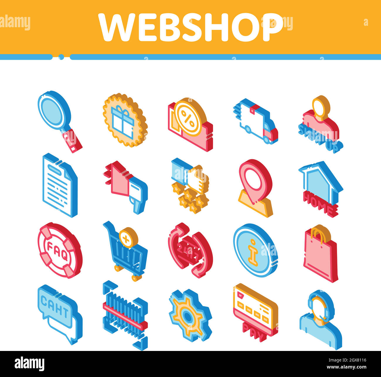 Webshop Internet Store icone isometriche Imposta vettore Illustrazione Vettoriale