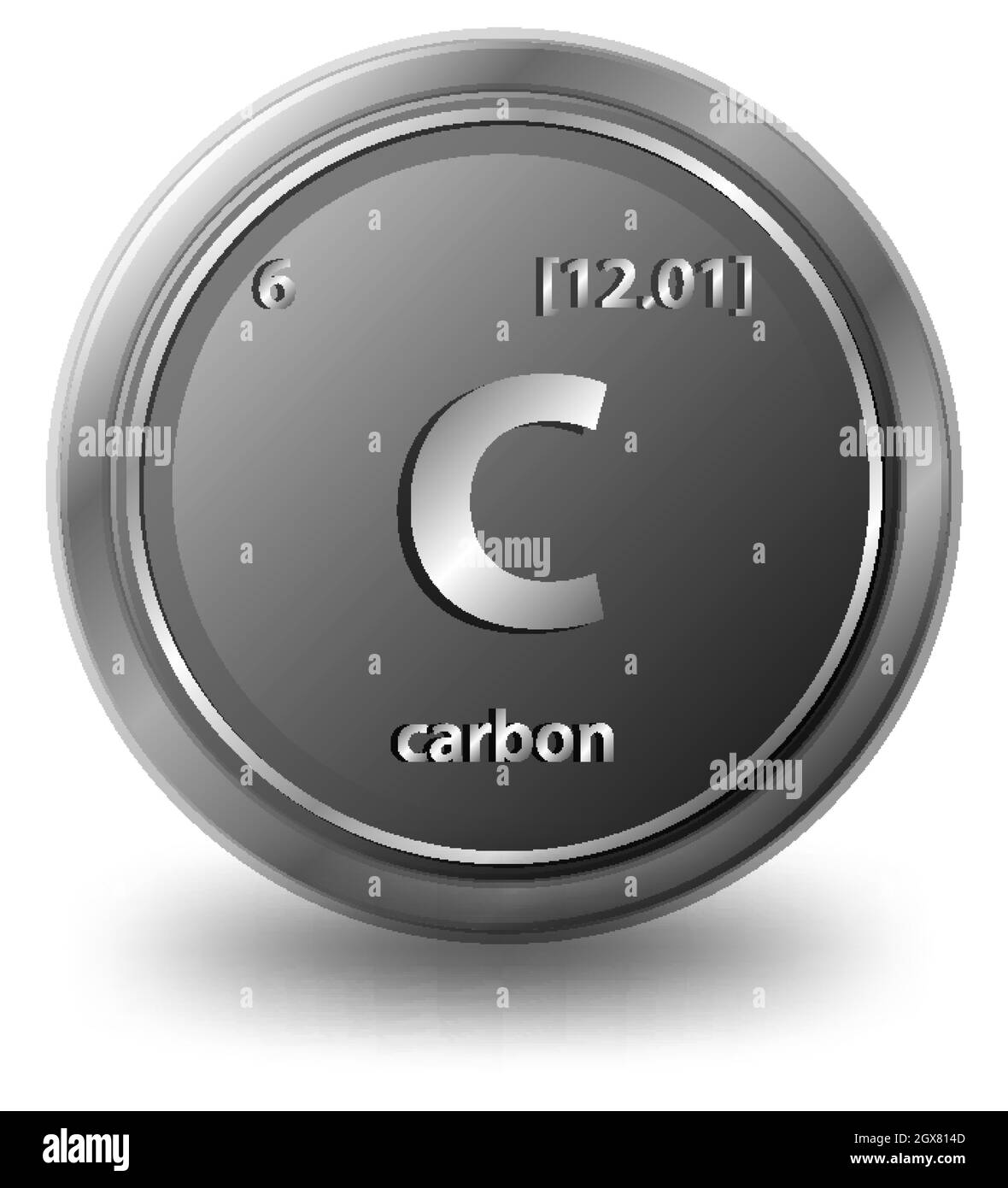 Elemento chimico di carbonio. Simbolo chimico con numero atomico e massa atomica. Illustrazione Vettoriale