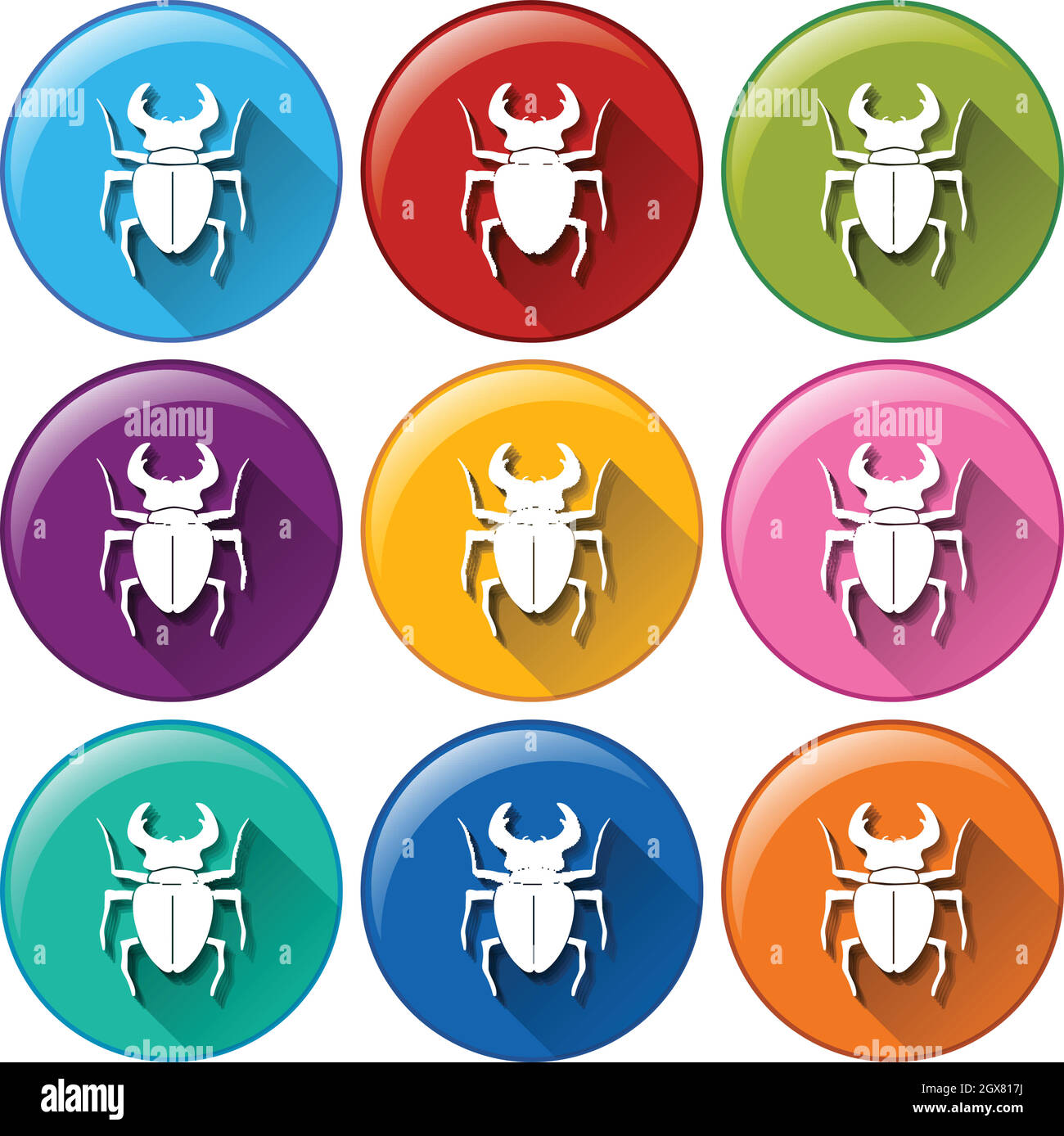 Icone rotonde con scorpioni Illustrazione Vettoriale