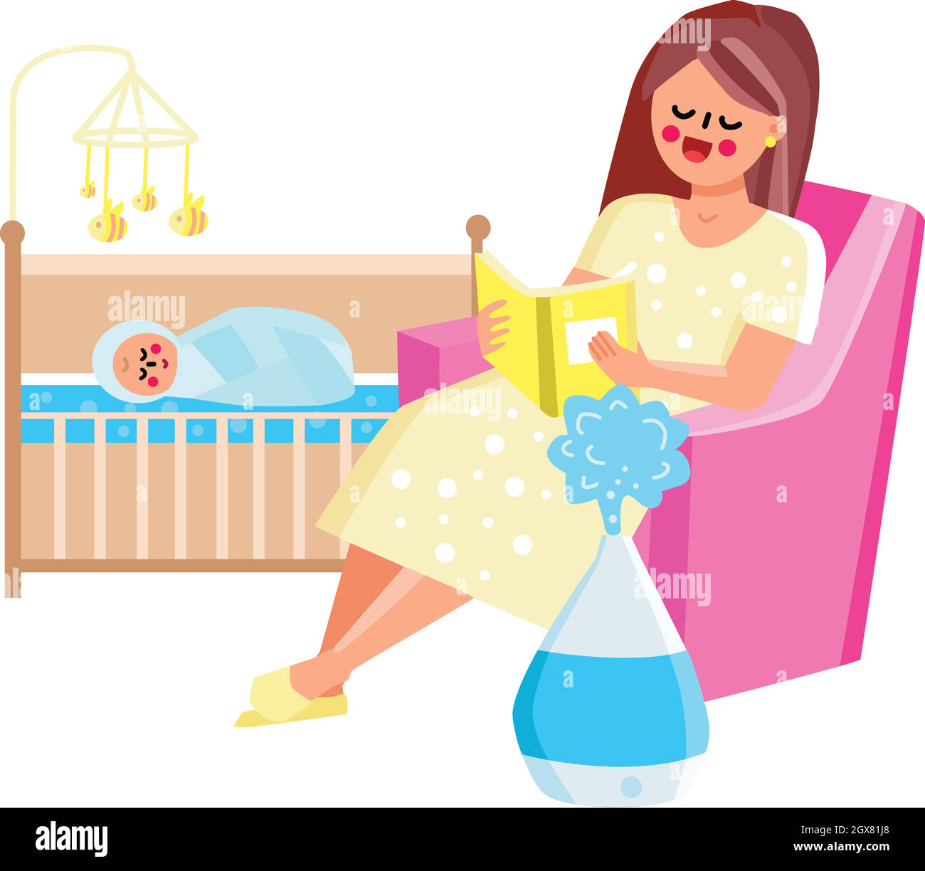 Carina bambina in camera da letto con moderno umidificatore d'aria Foto  stock - Alamy
