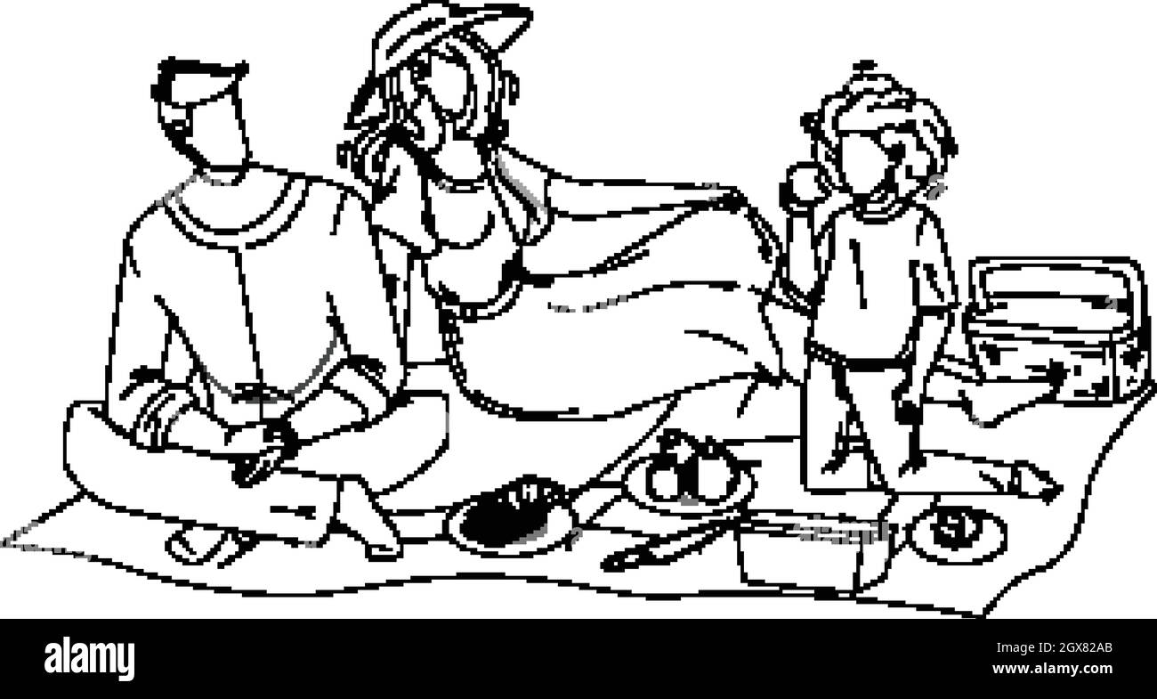 Famiglia picnic uomo, Donna e ragazza in natura Vector Illustrazione Vettoriale