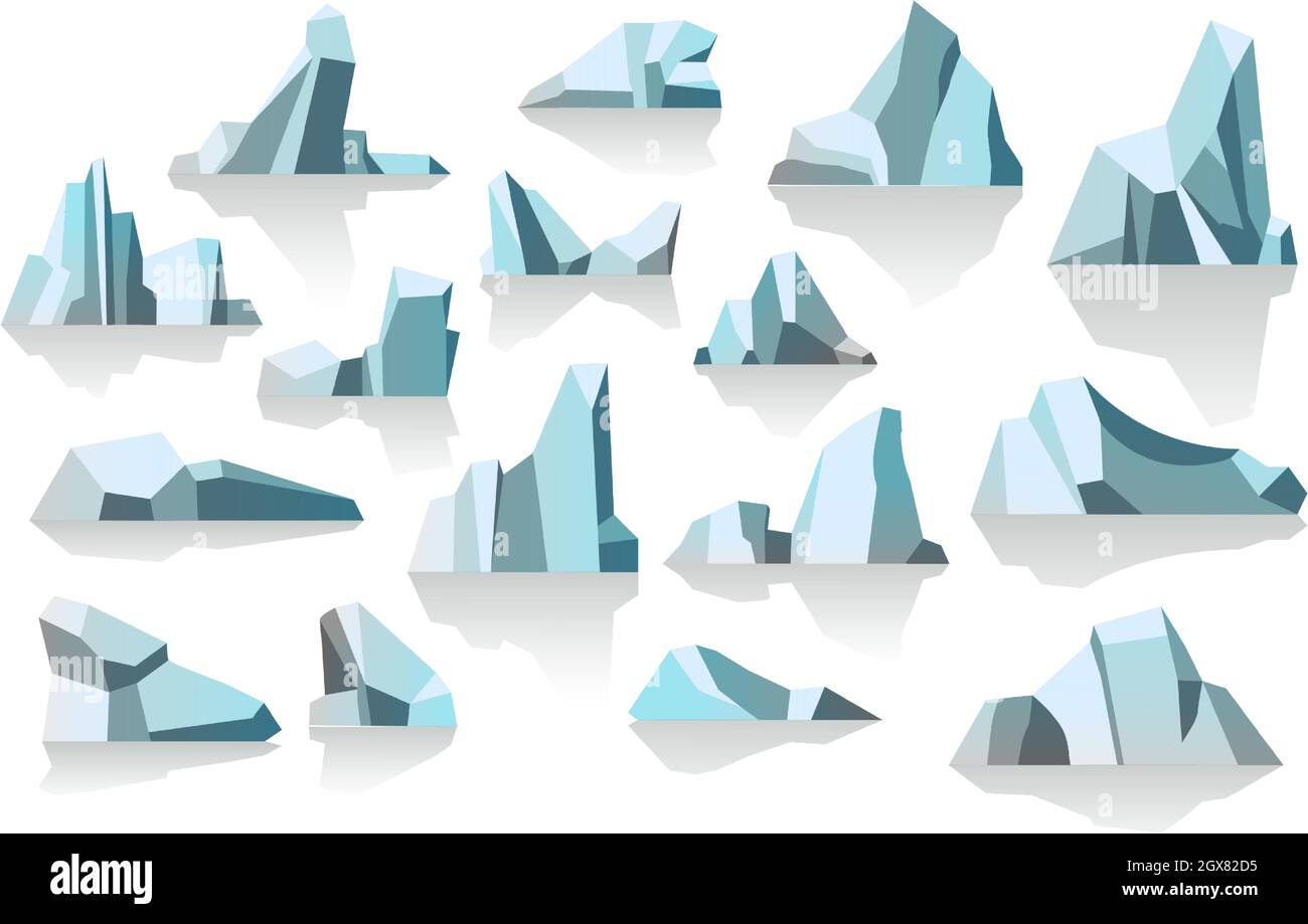 Galleggianti di ghiaccio, iceberg masse di vettore di acqua congelata Illustrazione Vettoriale