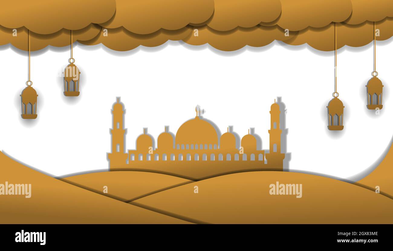 Sfondo di stile islamico in carta arte taglio stile design per eventi islamici come Ramadan, Muharram nuovo anno, Milad un nabi Illustrazione Vettoriale