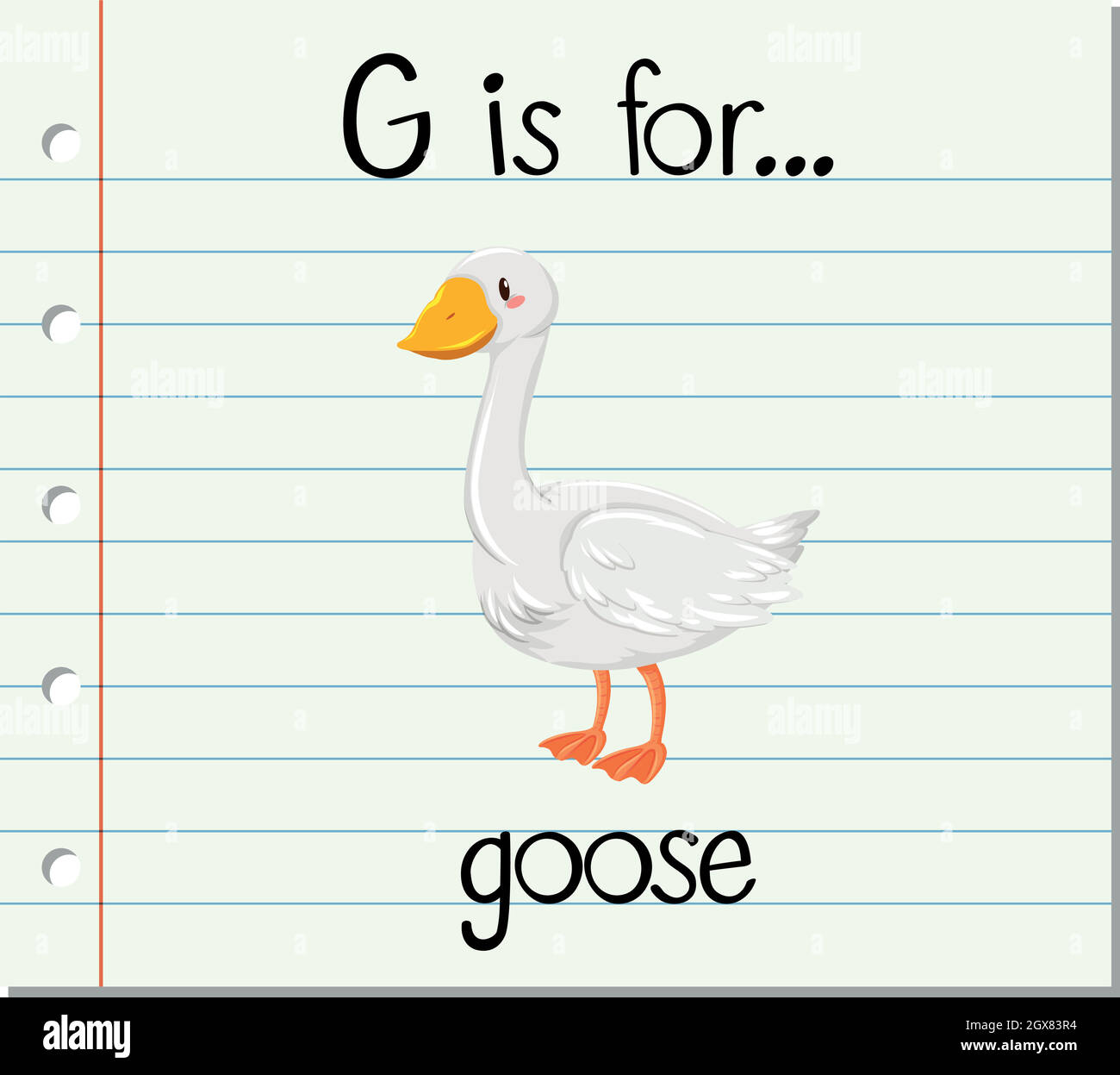 La lettera G della flashcard è per l'oca Illustrazione Vettoriale