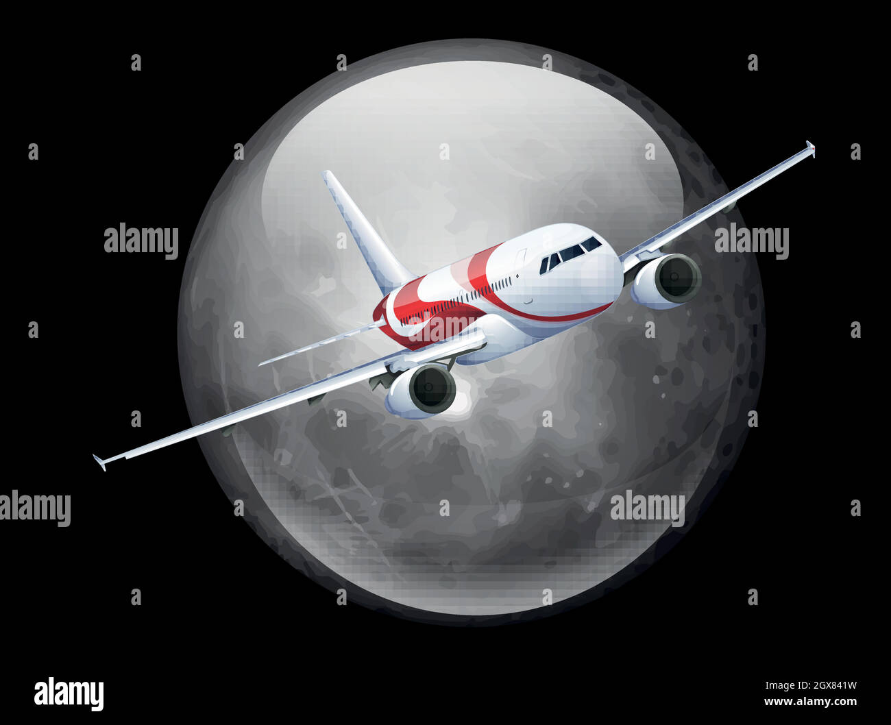 La Luna e l'aereo Illustrazione Vettoriale