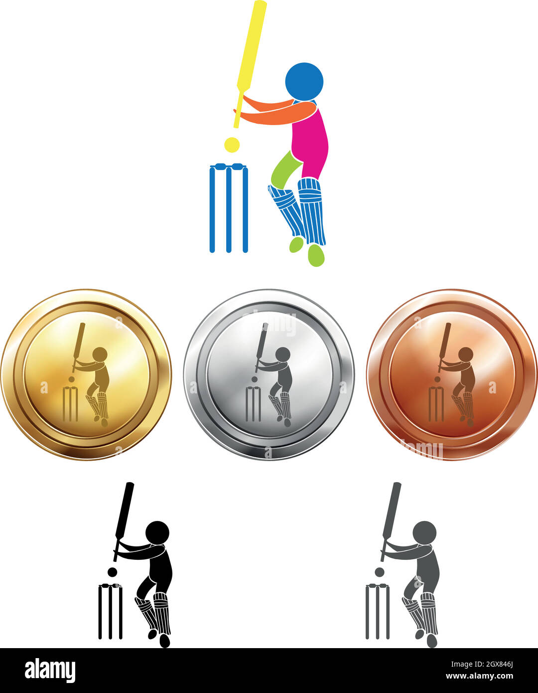 Tre medaglie per cricket Illustrazione Vettoriale