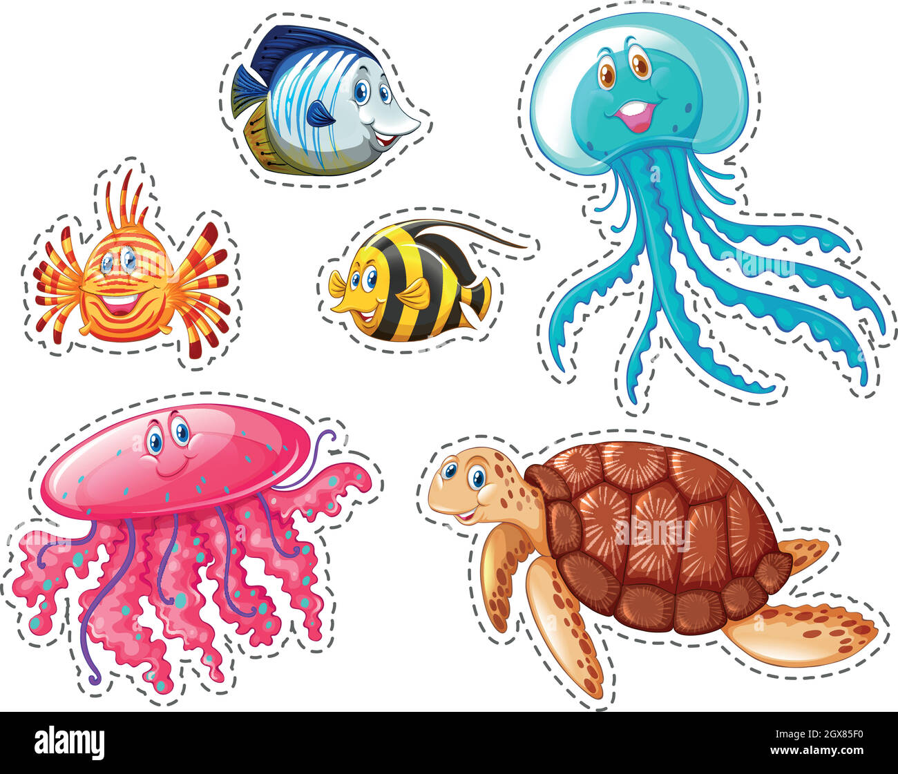 Set adesivi di animali marini Illustrazione Vettoriale