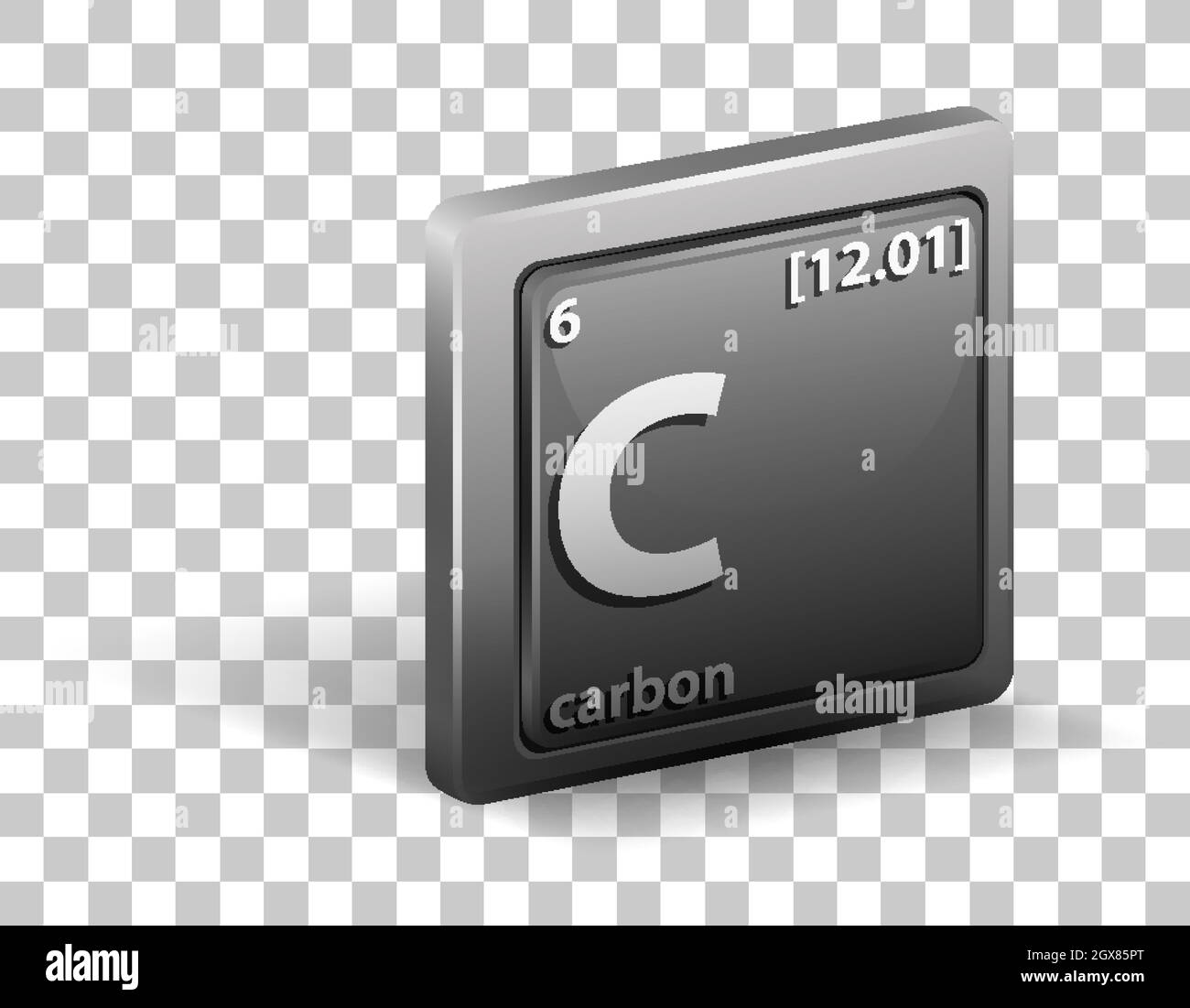 Elemento chimico di carbonio. Simbolo chimico con numero atomico e massa atomica. Illustrazione Vettoriale