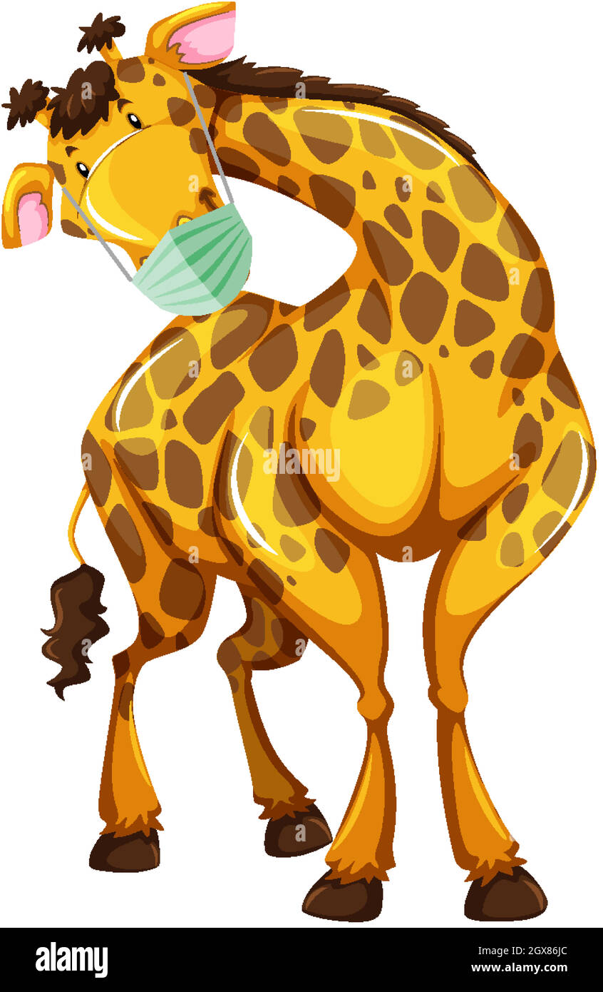 Giraffe cartoon personaggio indossare maschera Illustrazione Vettoriale