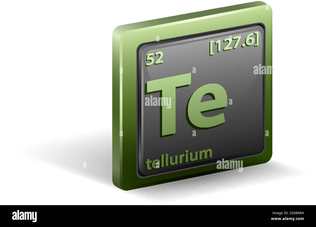 Elemento chimico di tellurio. Simbolo chimico con numero atomico e massa atomica. Illustrazione Vettoriale