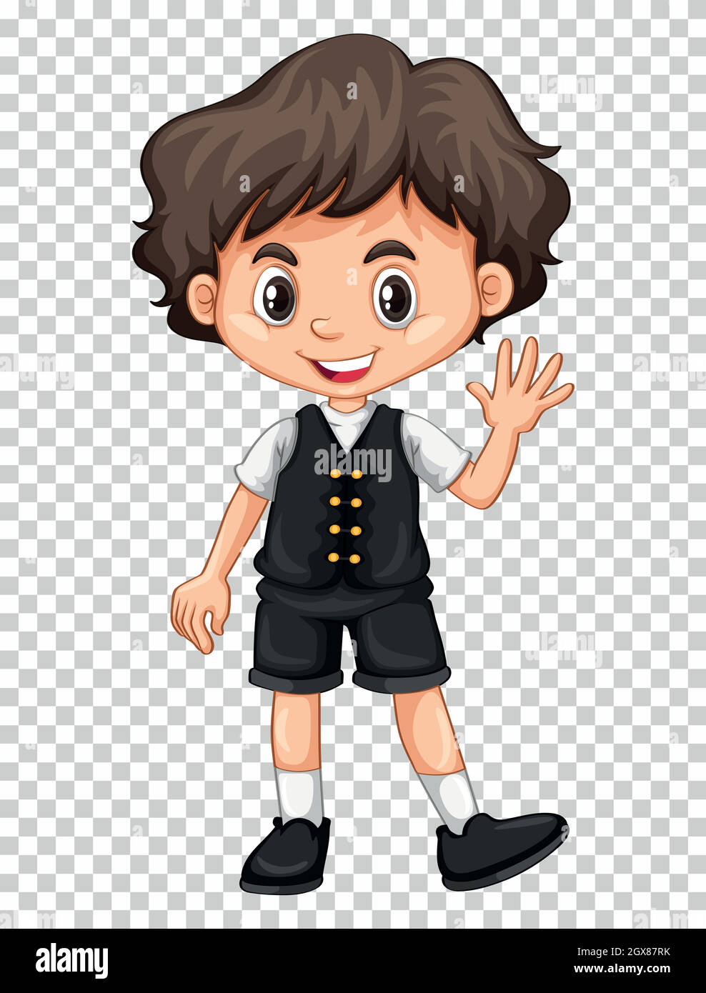 Ragazzo carino che agitava la mano su sfondo trasparente Illustrazione Vettoriale