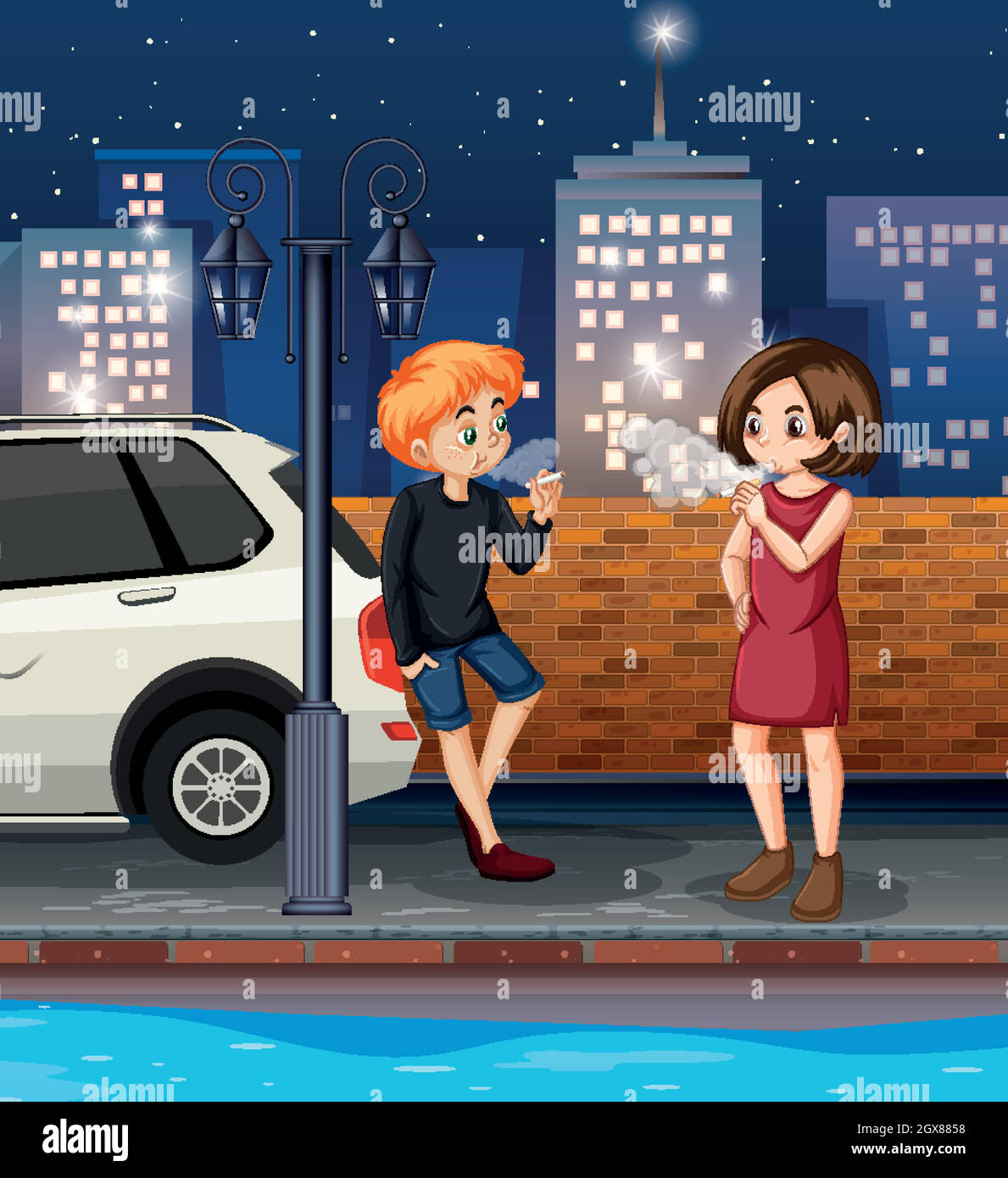 Due adolescenti che fumano in strada Illustrazione Vettoriale