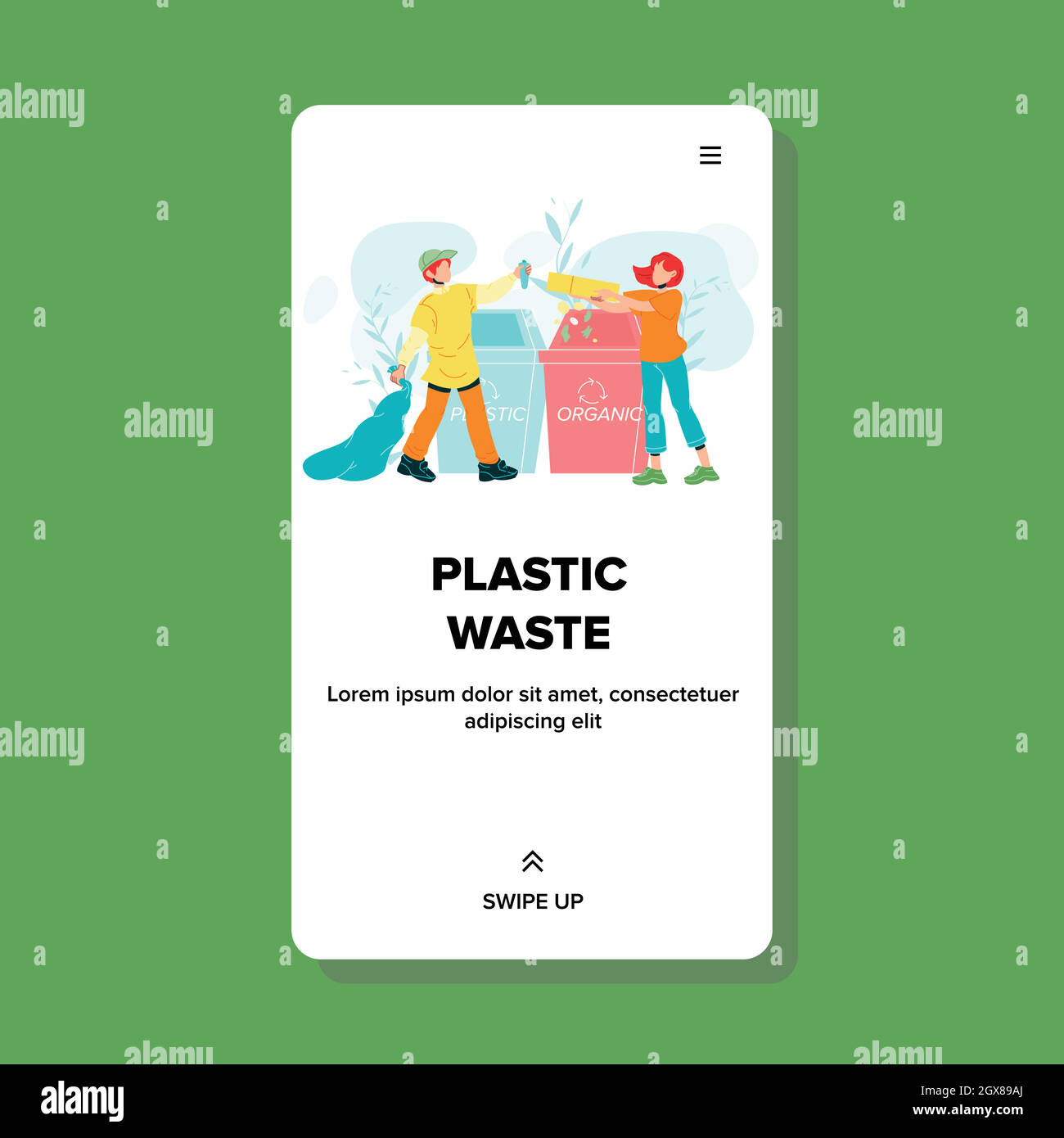 Vettore di smistamento umano rifiuti organici e plastici Illustrazione Vettoriale