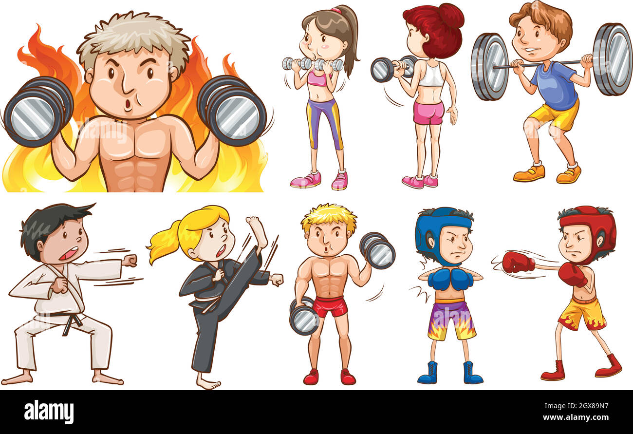 Persone che fanno diversi tipi di sport Illustrazione Vettoriale