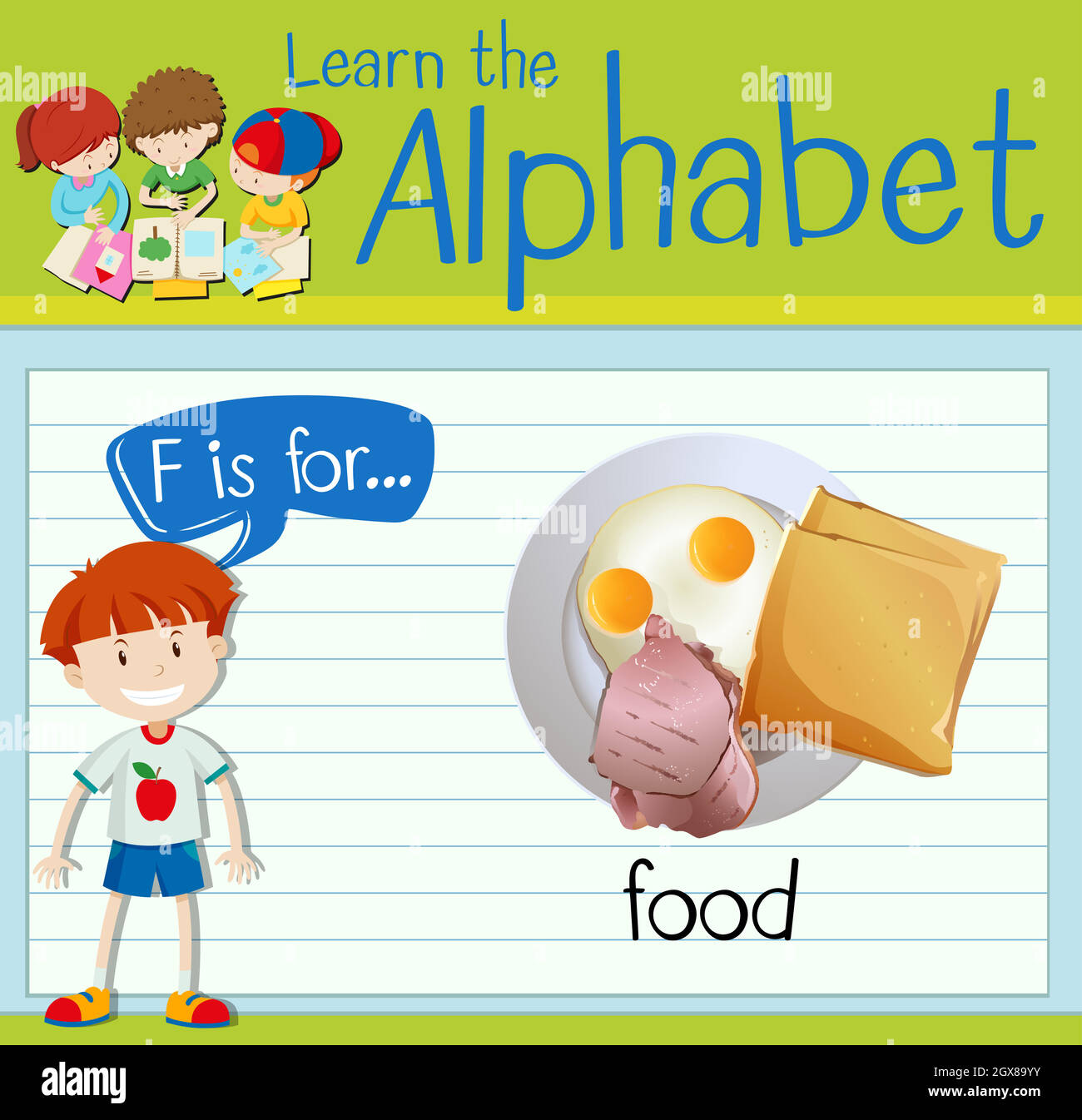 Flashcard lettera F è per il cibo Illustrazione Vettoriale