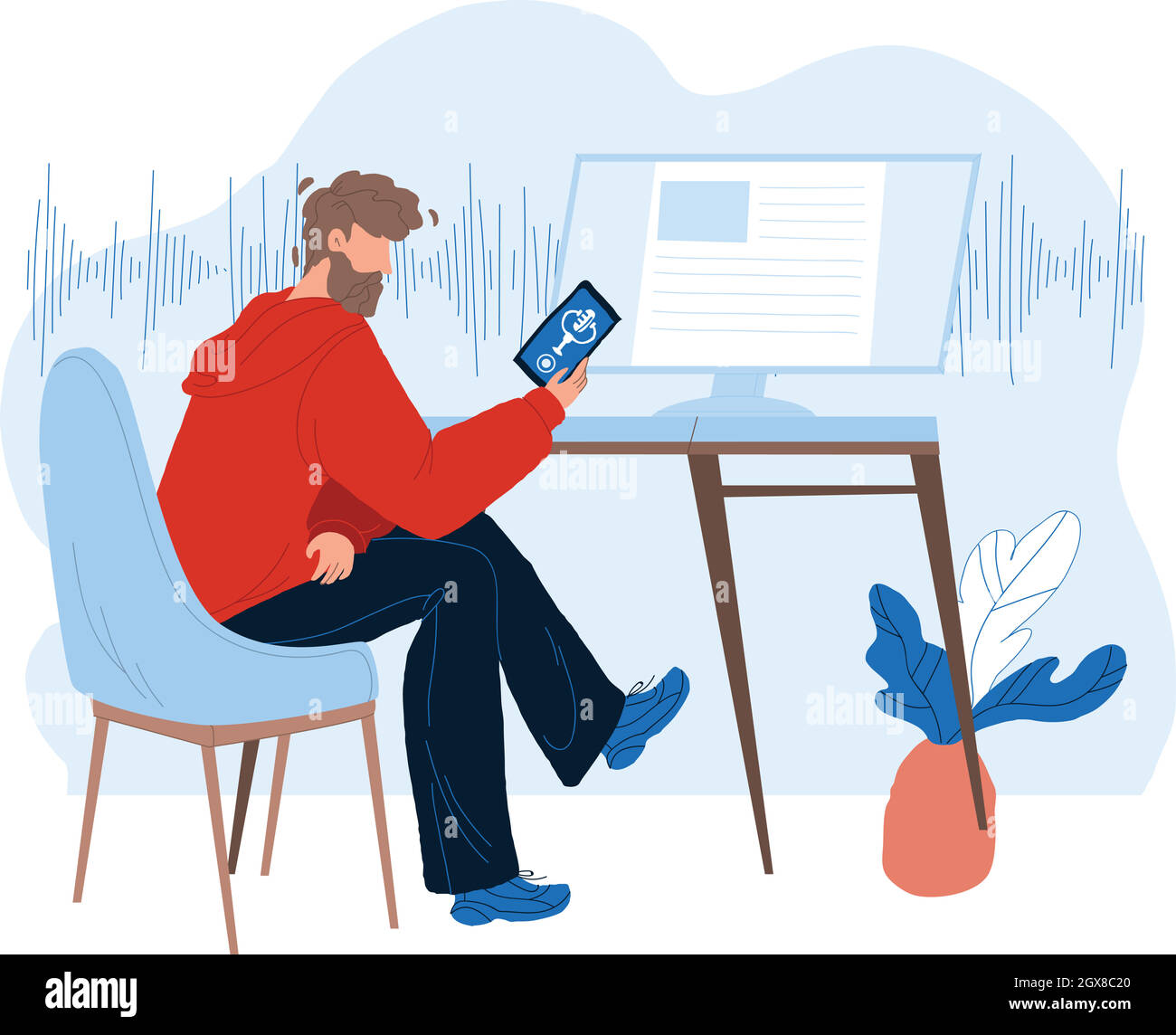 Assistente vocale che utilizza Man su smartphone Vector Illustrazione Vettoriale