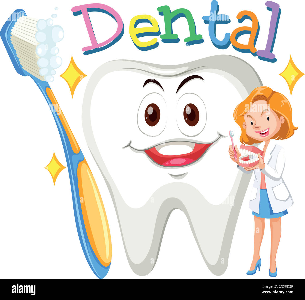 Dentista femminile con dente pulito Illustrazione Vettoriale
