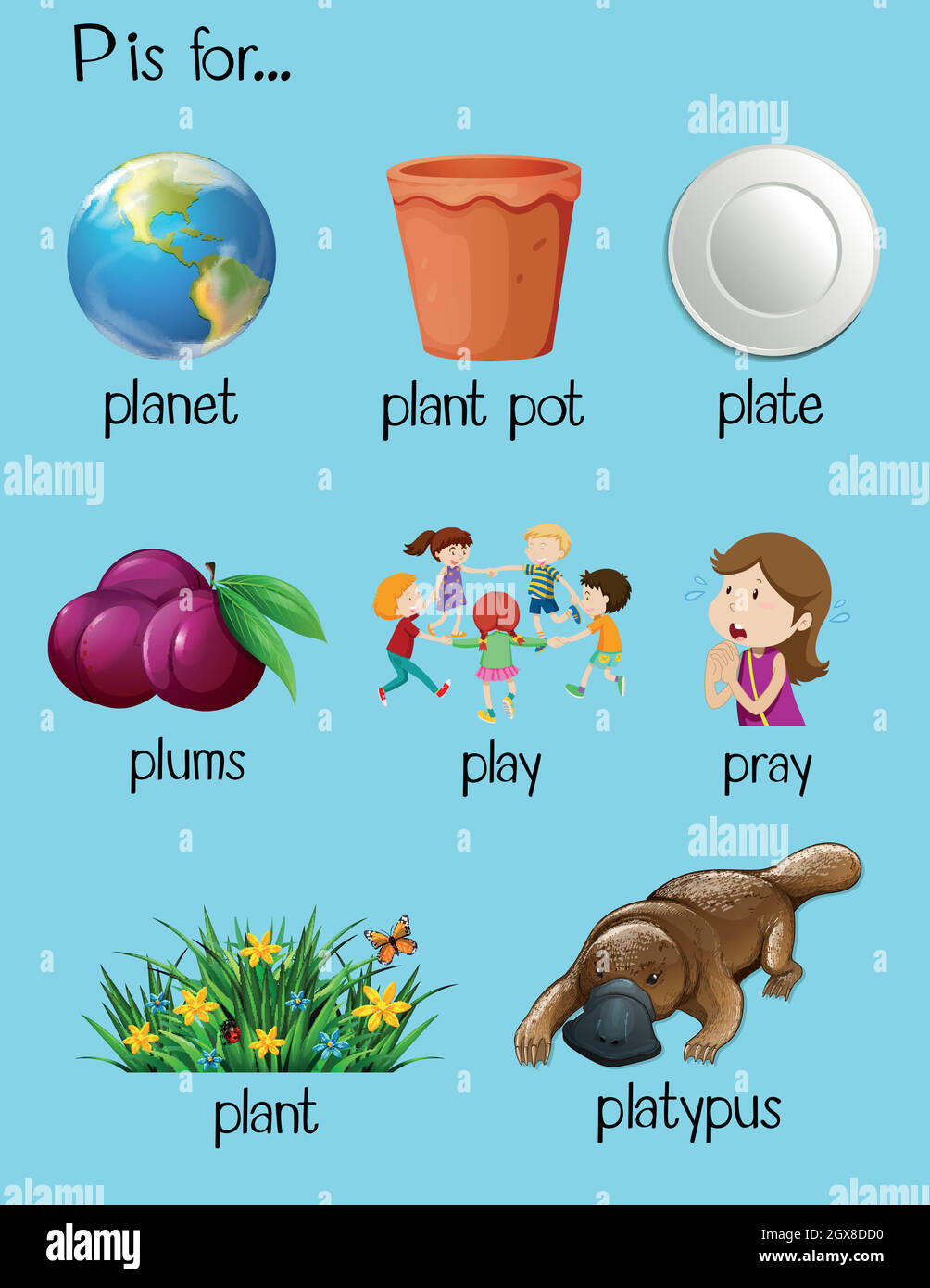 Molte parole iniziano con la lettera P. Illustrazione Vettoriale