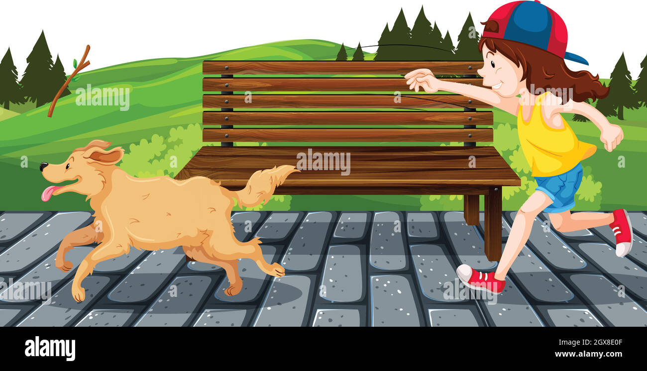 Ragazza con cane nel parco Illustrazione Vettoriale