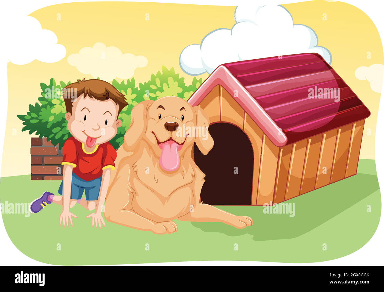 Ragazzo e cane sull'erba Illustrazione Vettoriale