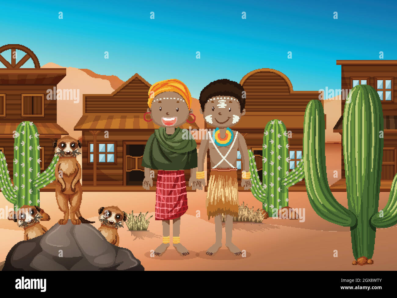 Etnie di tribù africane in background occidentale Illustrazione Vettoriale