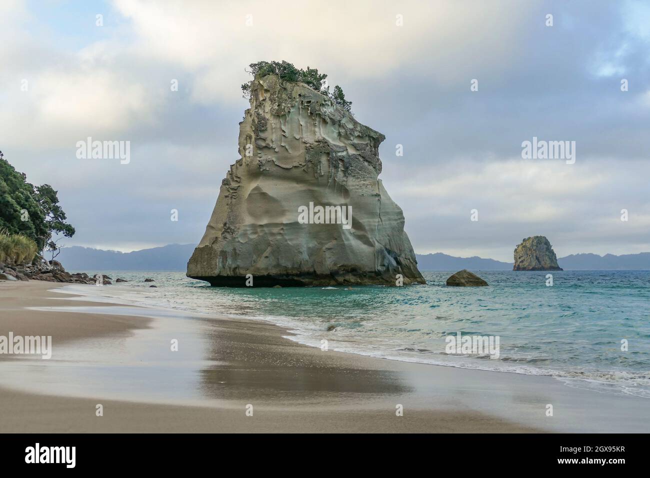 Te Hoho Rock in un'area costiera chiamata Cathedral Cove Nella parte meridionale di Mercury Bay sul Coromandel Penisola all'Isola del Nord della Nuova Zelanda Foto Stock