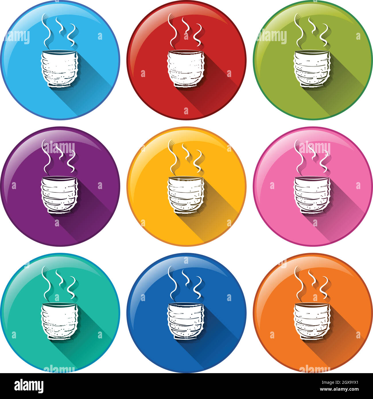 Icone rotonde con caffè Illustrazione Vettoriale