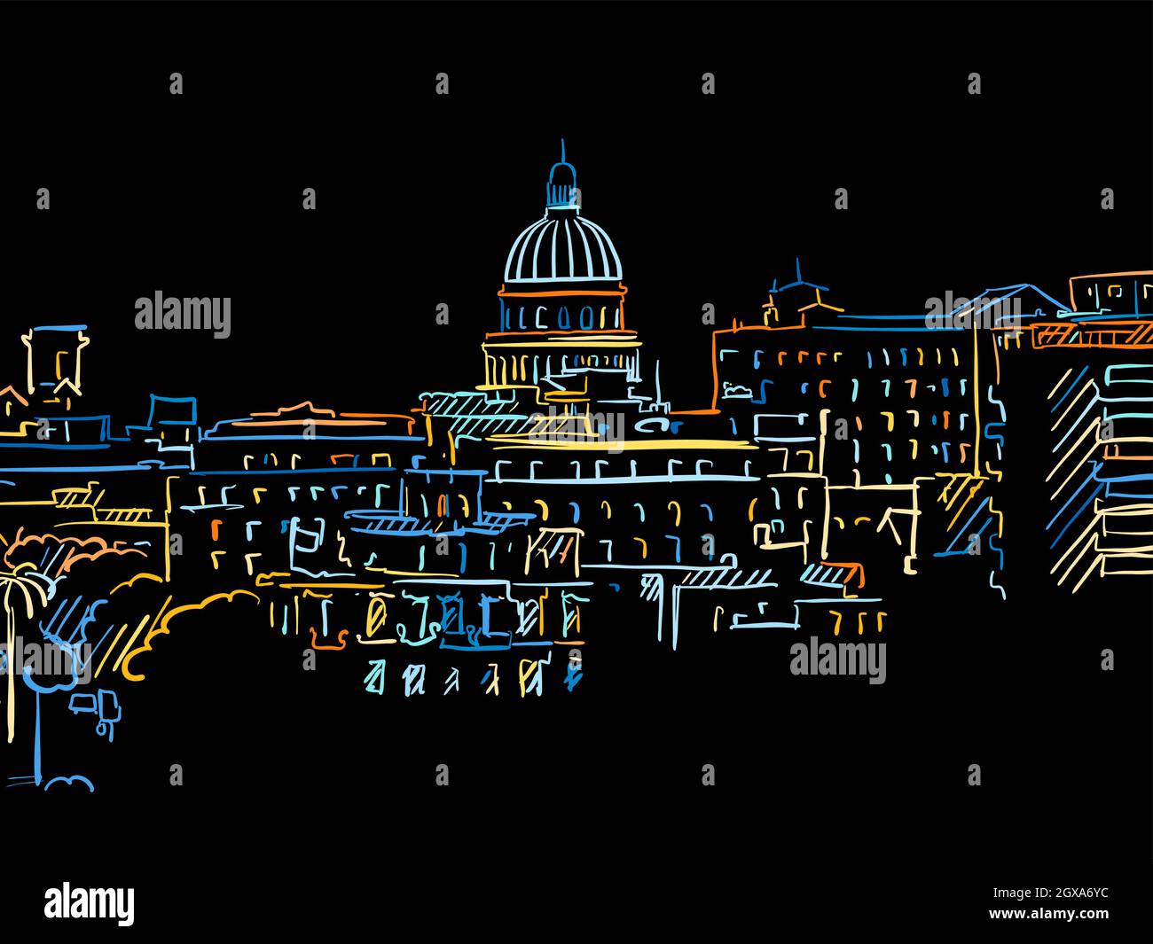 Disegno colorato Havana su nero. für€™uso privato e commerciale di uno schizzo vettoriale ben realizzato. Illustrazione Vettoriale