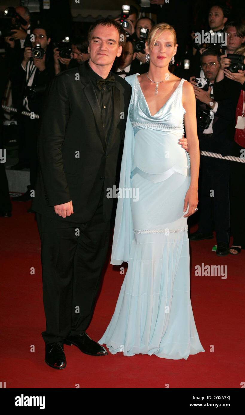 Quentin Tarantino e Uma Thurman alla prima di Kill Bill Volume 2, al Festival del Cinema di Cannes 2004. Doug Peters/allactiondigital Foto Stock