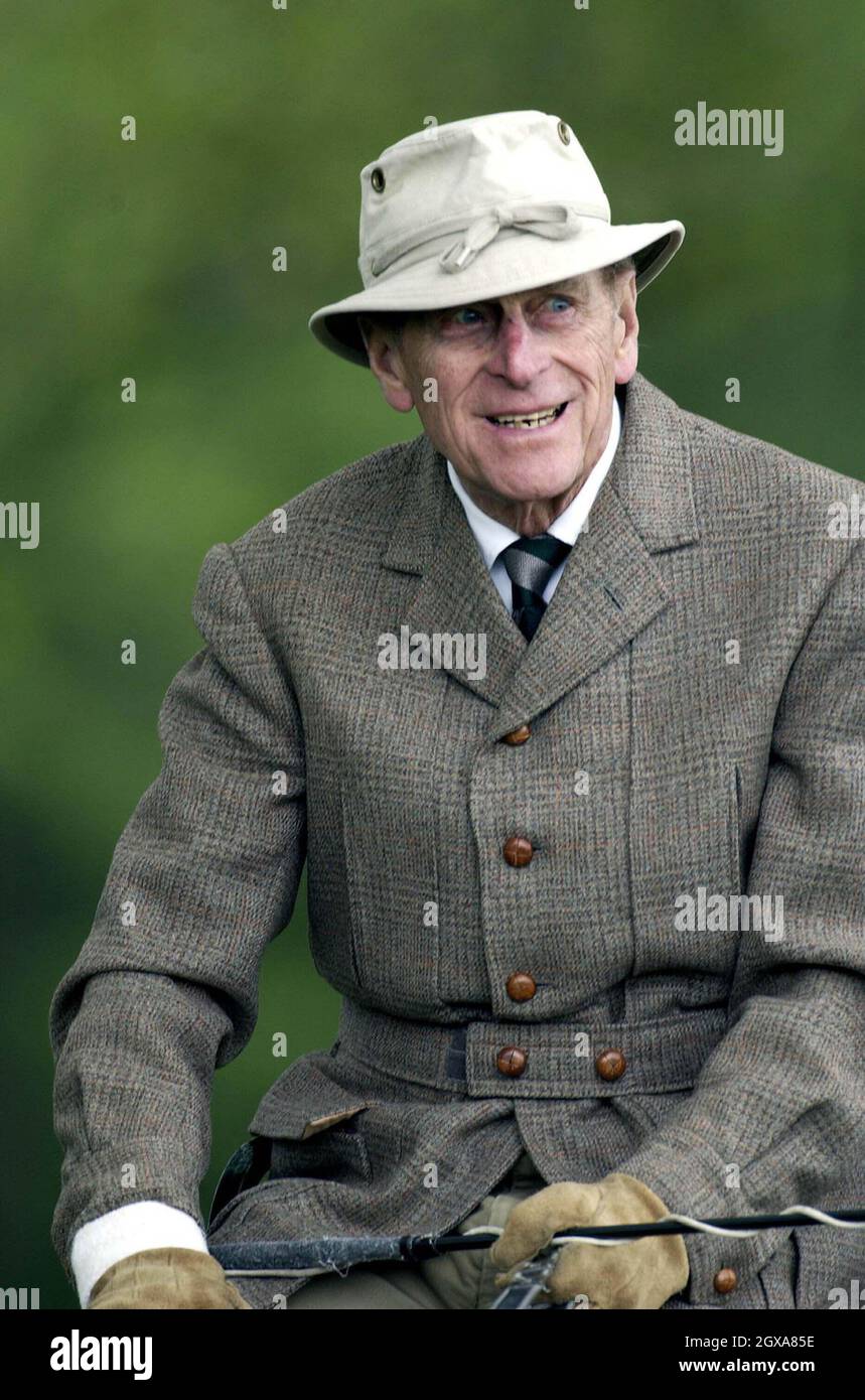 Prince Philip partecipa al Grand Prix di carrozze internazionali Land Rover al Royal Windsor Horse Show. Foto Stock