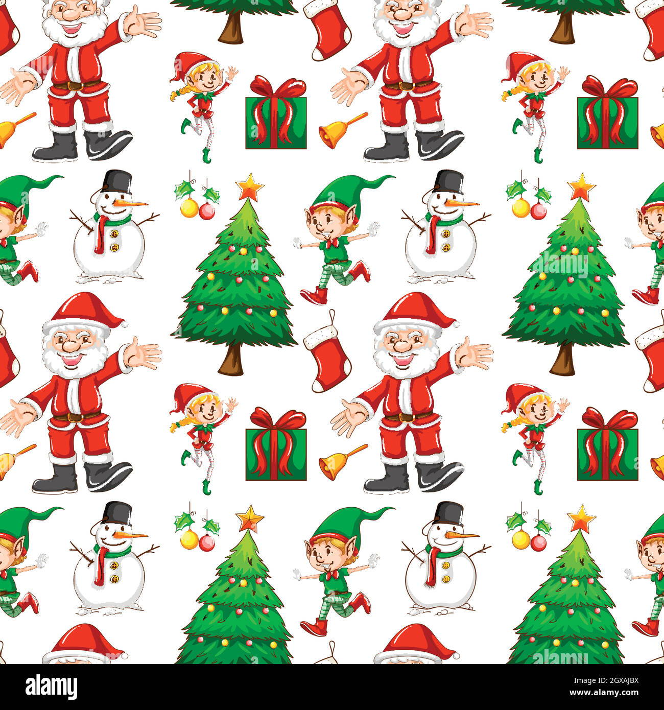 Sfondo senza cuciture con elfo e babbo natale Illustrazione Vettoriale
